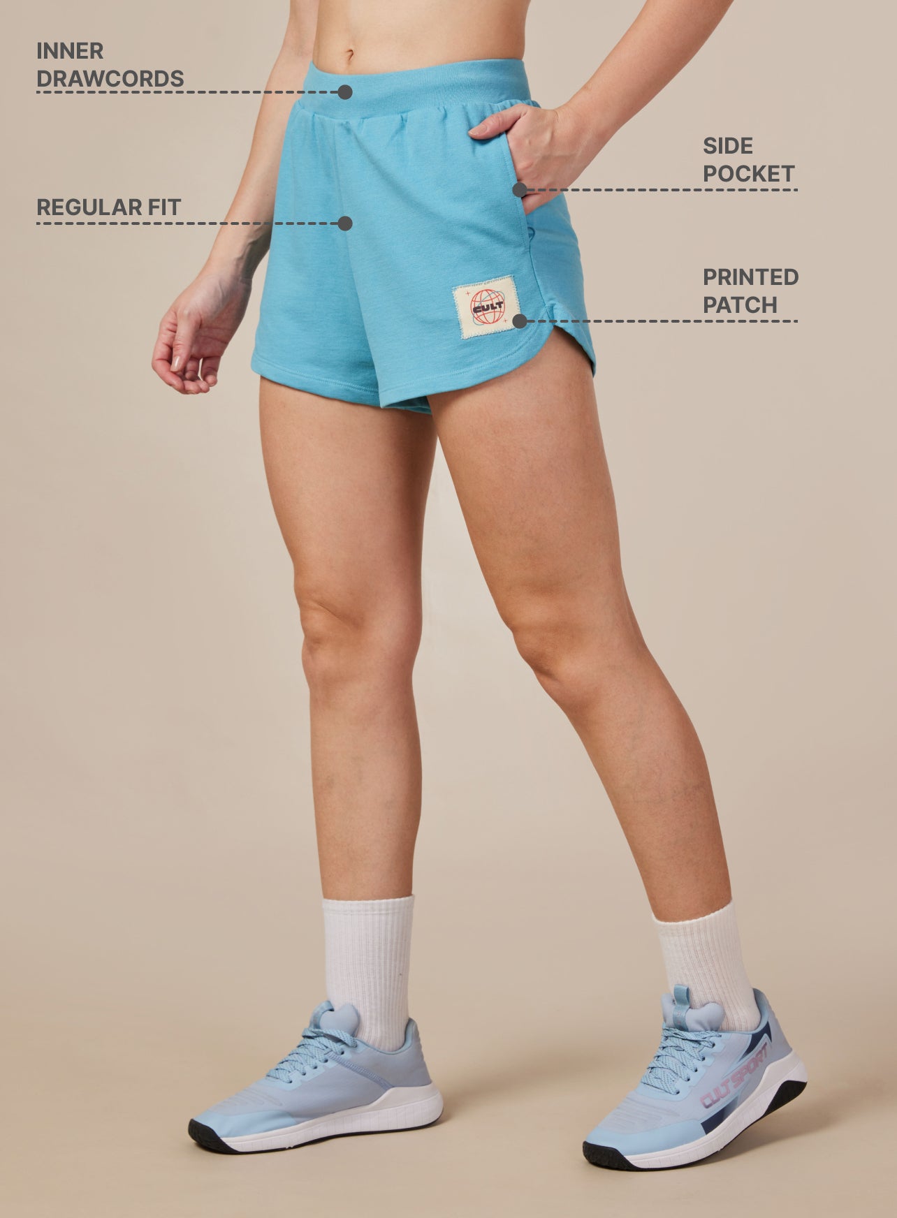 Women's Blue Cult Printed Patch Shorts