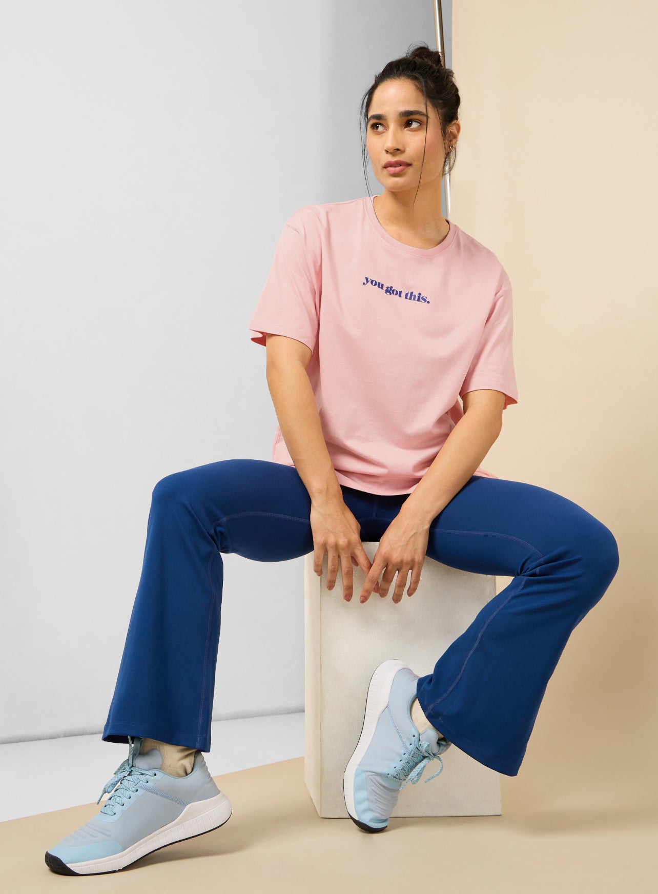 Women's You Got This Puff Print Peach Oversized T-shirt