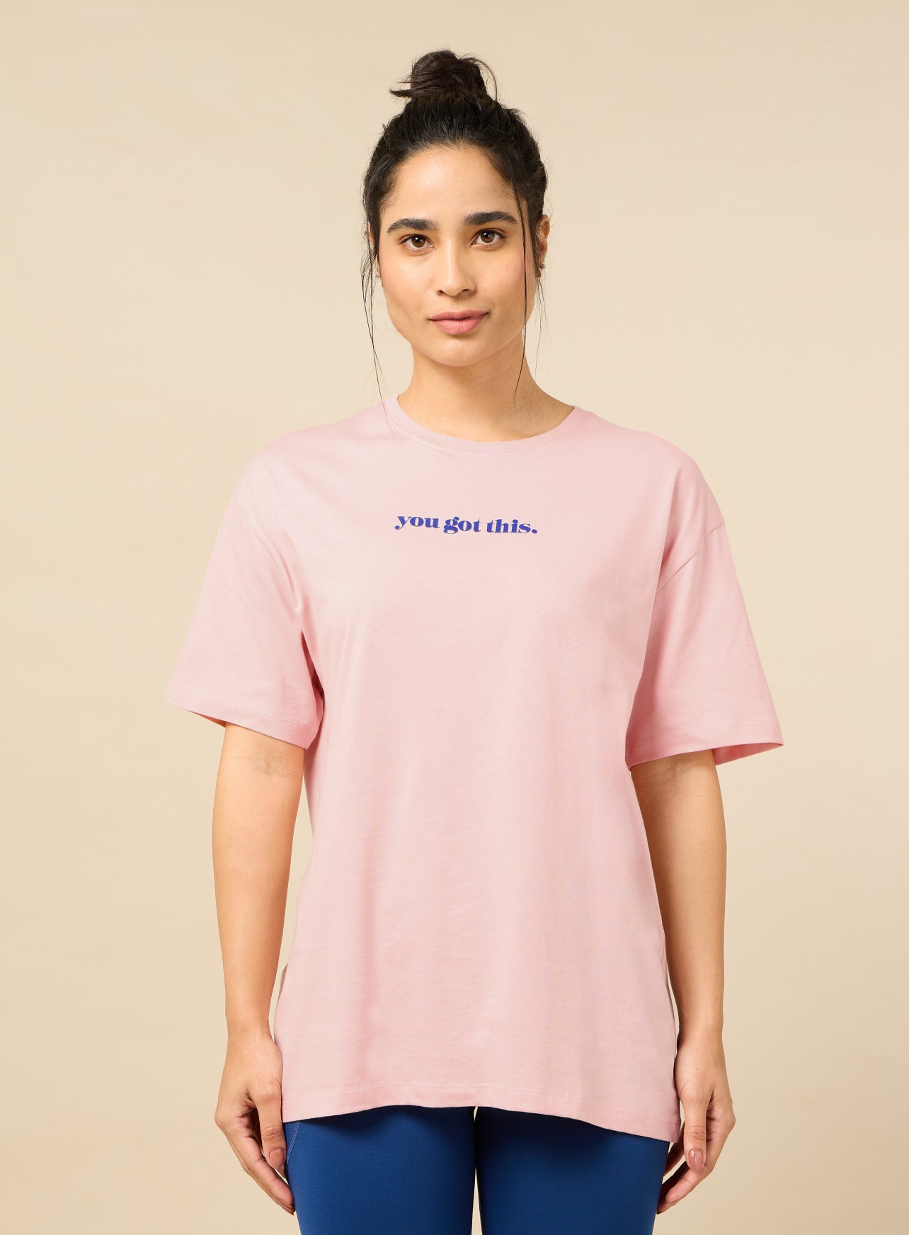 Women's You Got This Puff Print Peach Oversized T-shirt