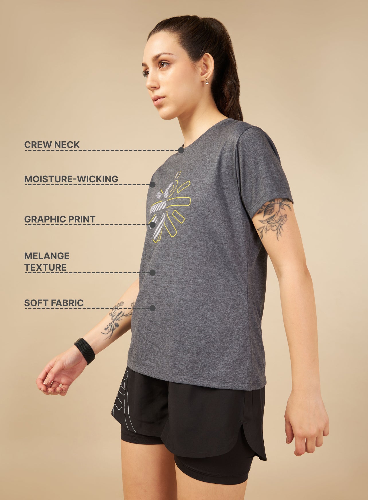 Women Grey Training T-shirt