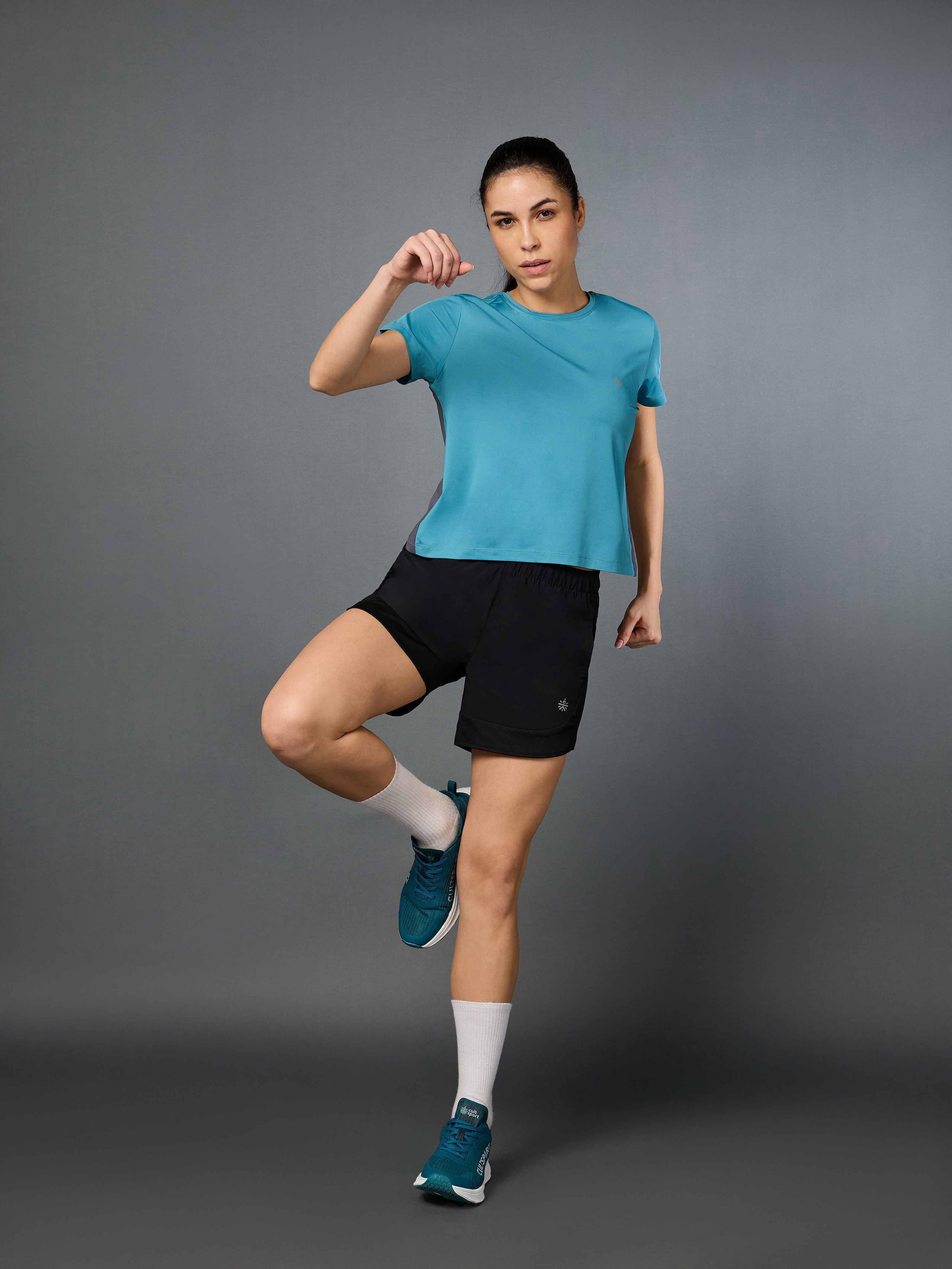 Women's Blue Criss Cross Layered Active Top