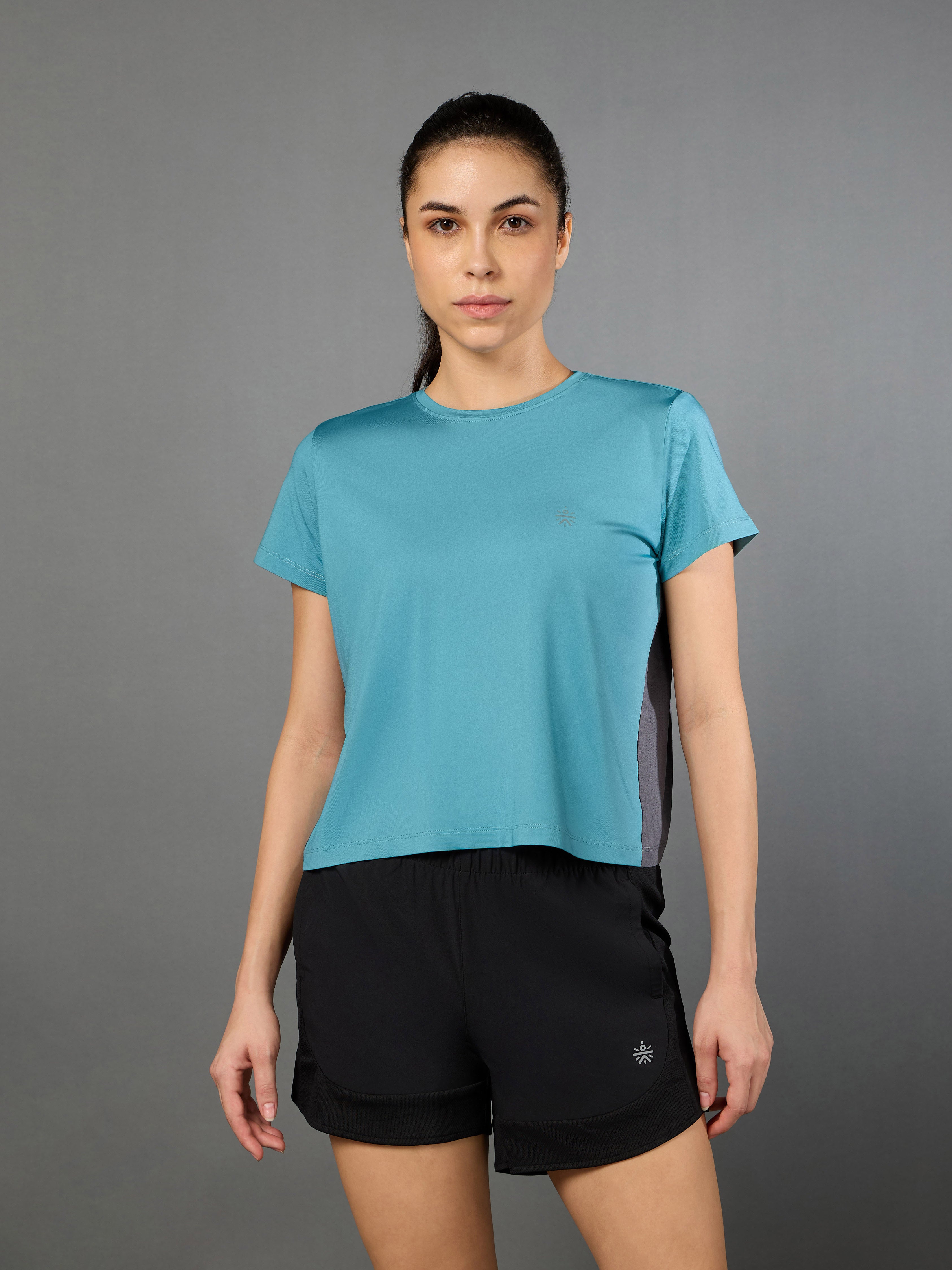 Women's Blue Criss Cross Layered Active Top
