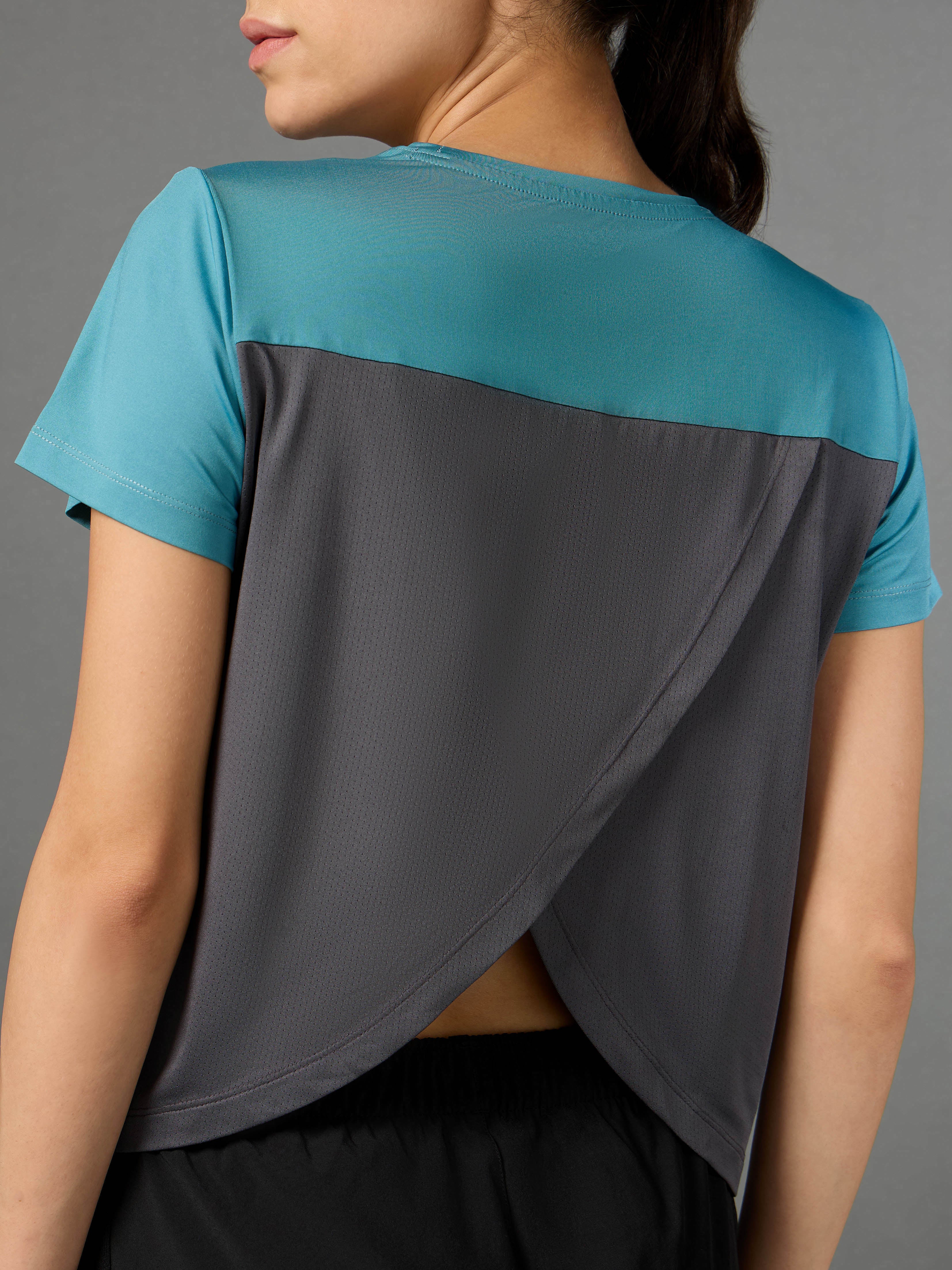 Women's Blue Criss Cross Layered Active Top