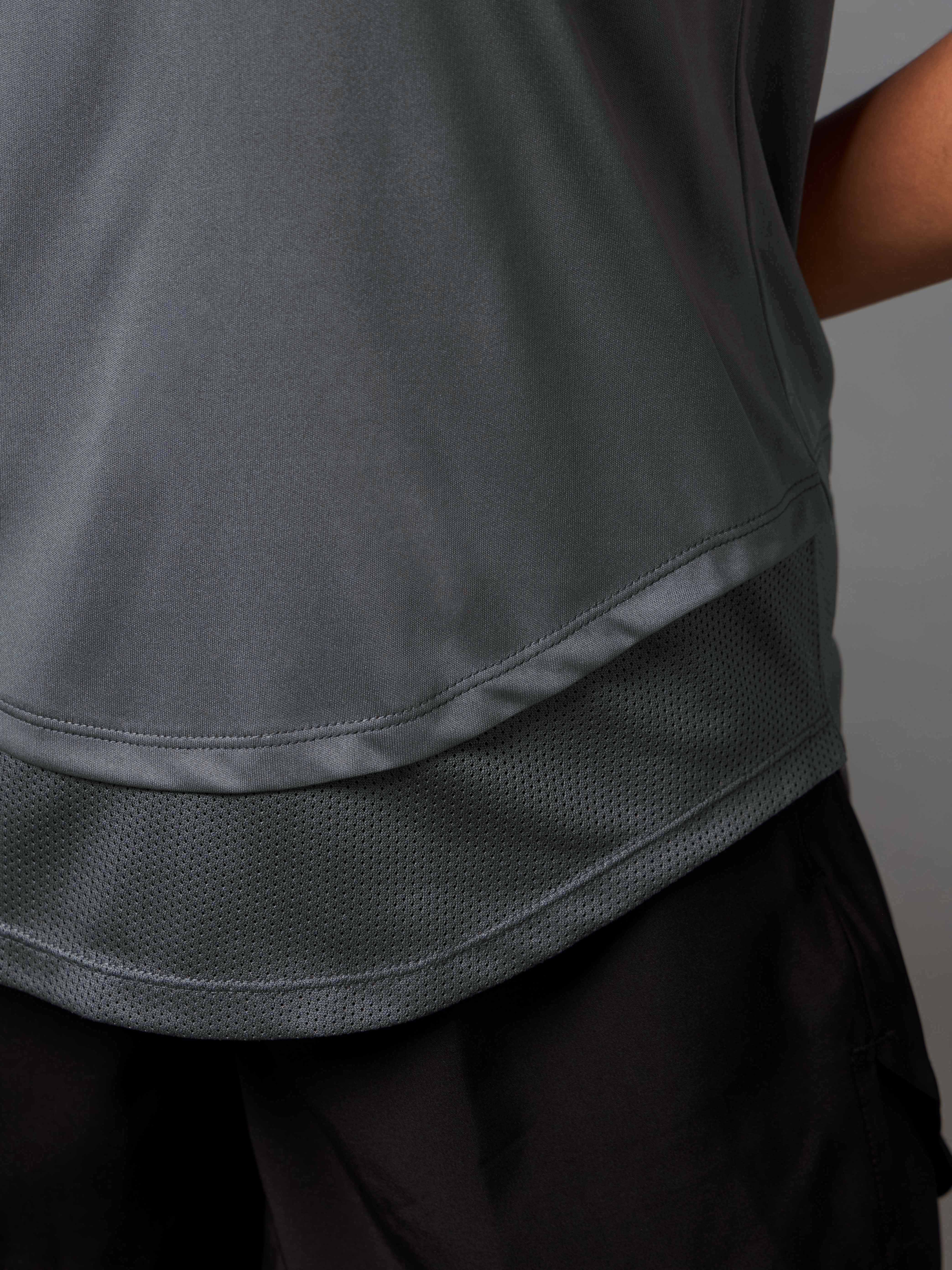 Women's Layered Hem Grey Running Top