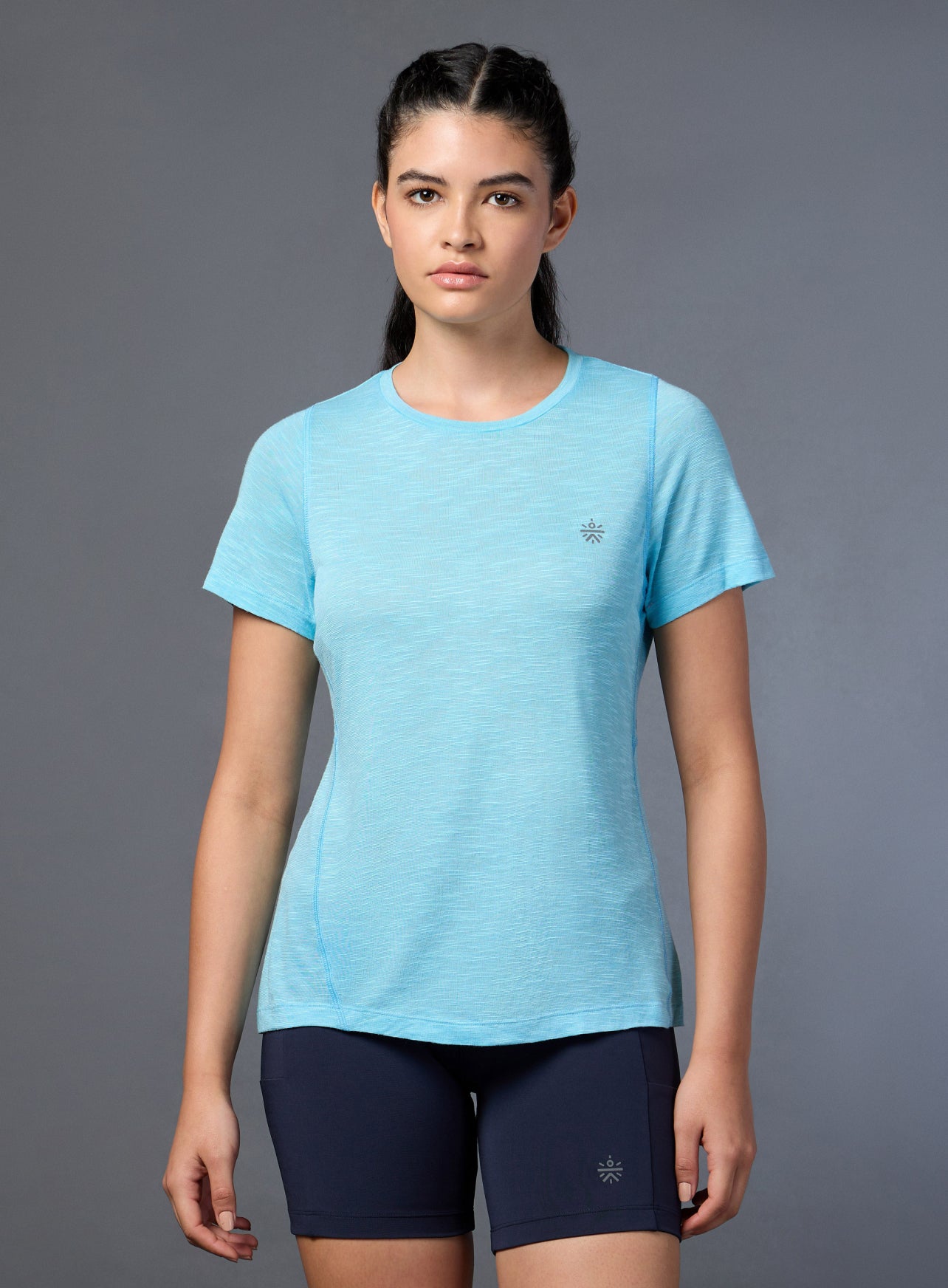 Women's Blue Slub Engineered Knit Top