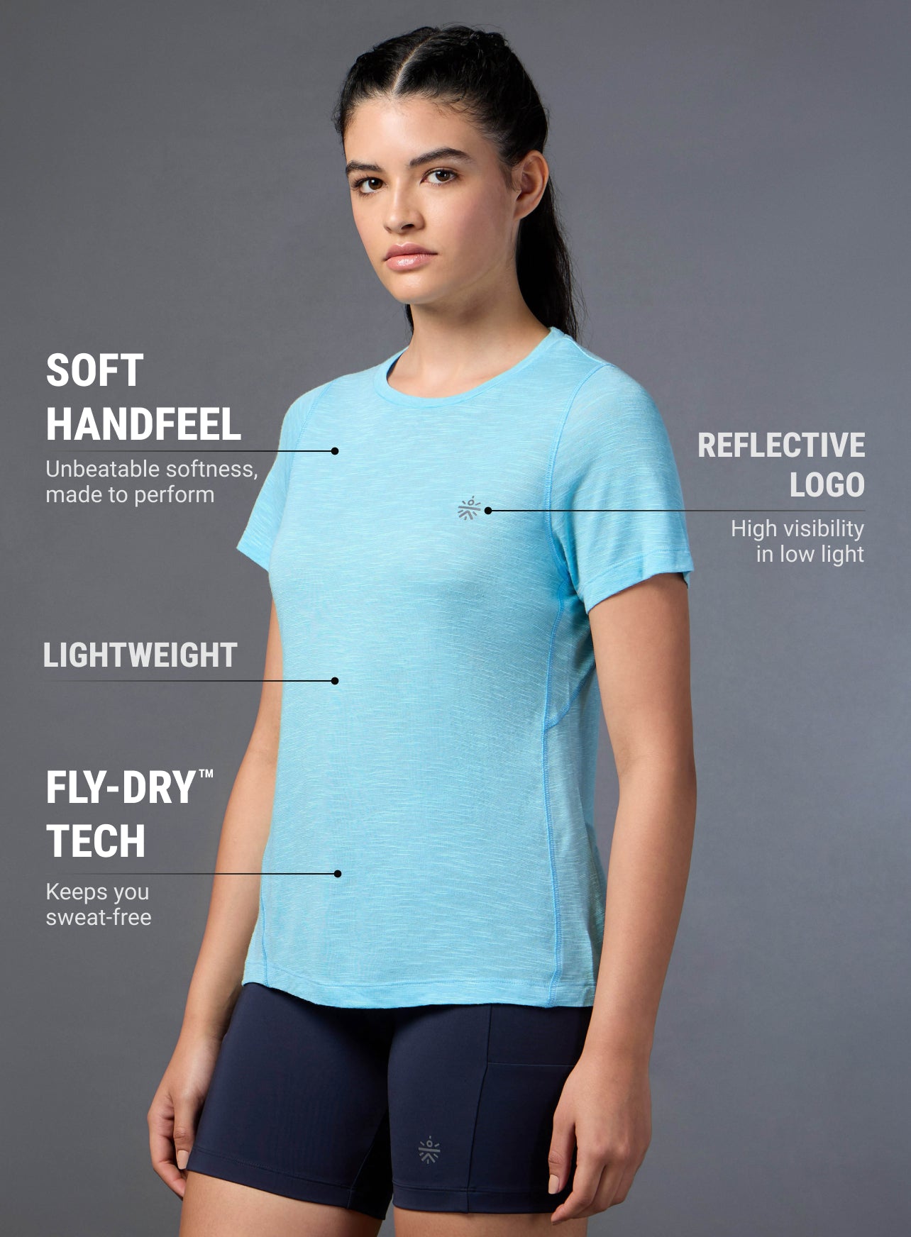 Women's Blue Slub Engineered Knit Top