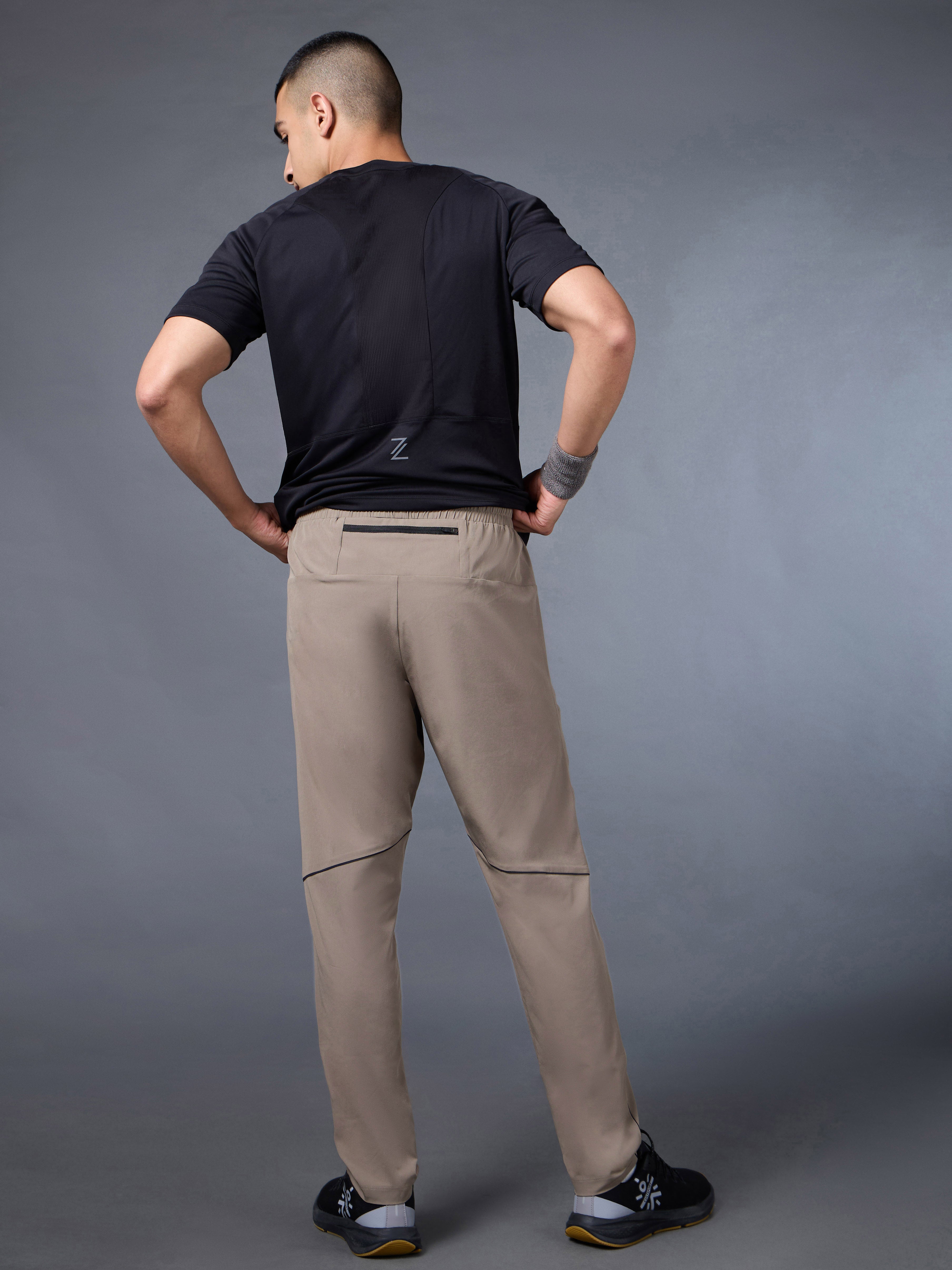 Men's Beige Pace Up Running Trackpants