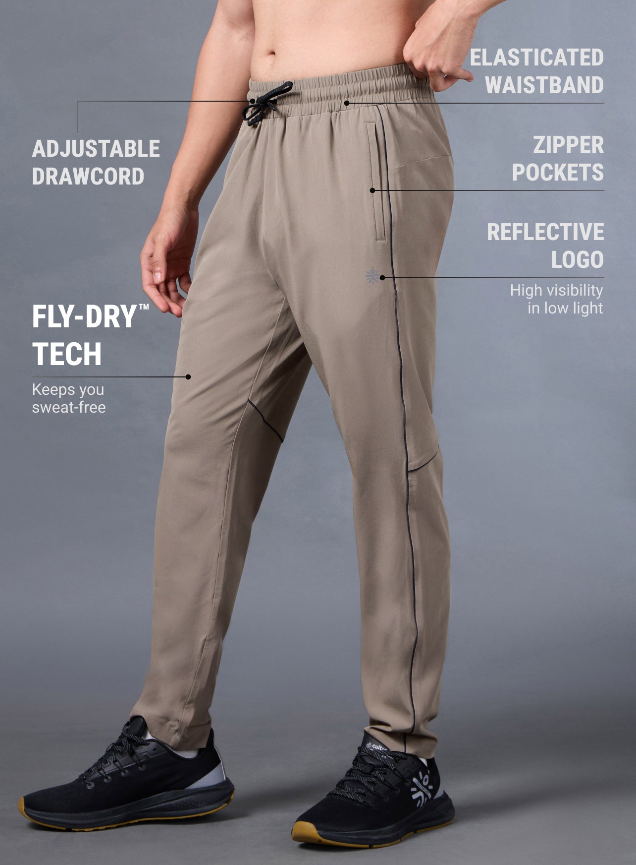 Men's Beige Pace Up Running Trackpants