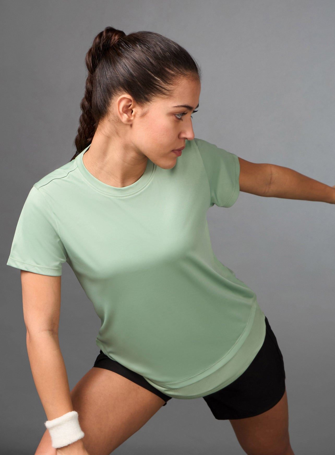 Women's Layered Hem Light Green Running Top