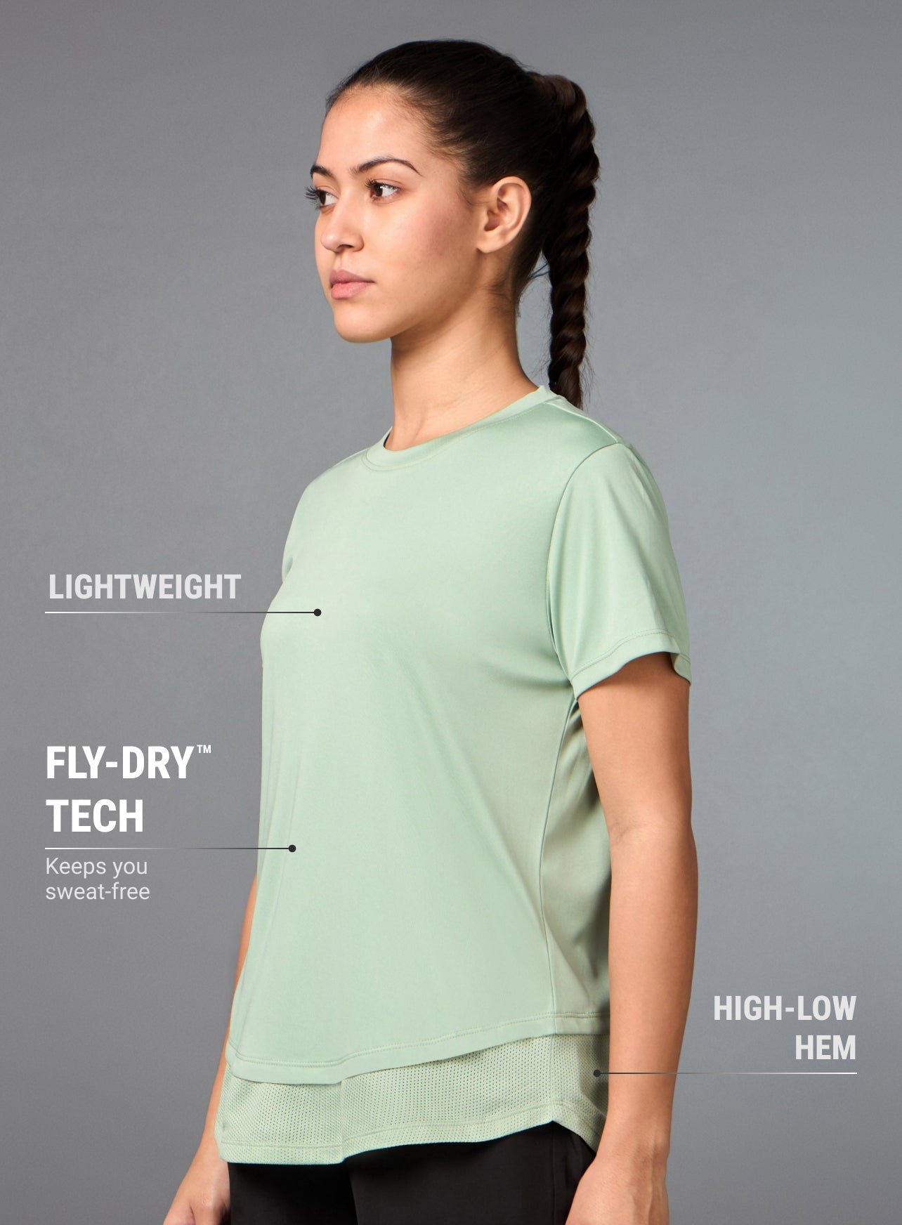 Women's Layered Hem Light Green Running Top