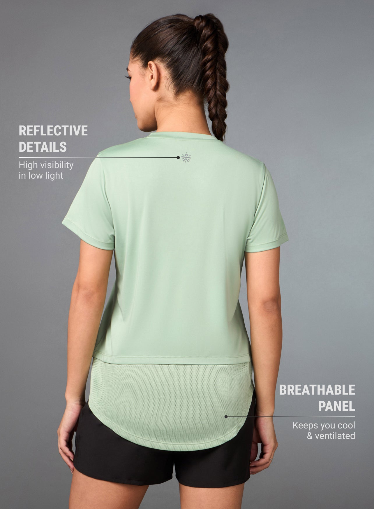 Women's Layered Hem Light Green Running Top