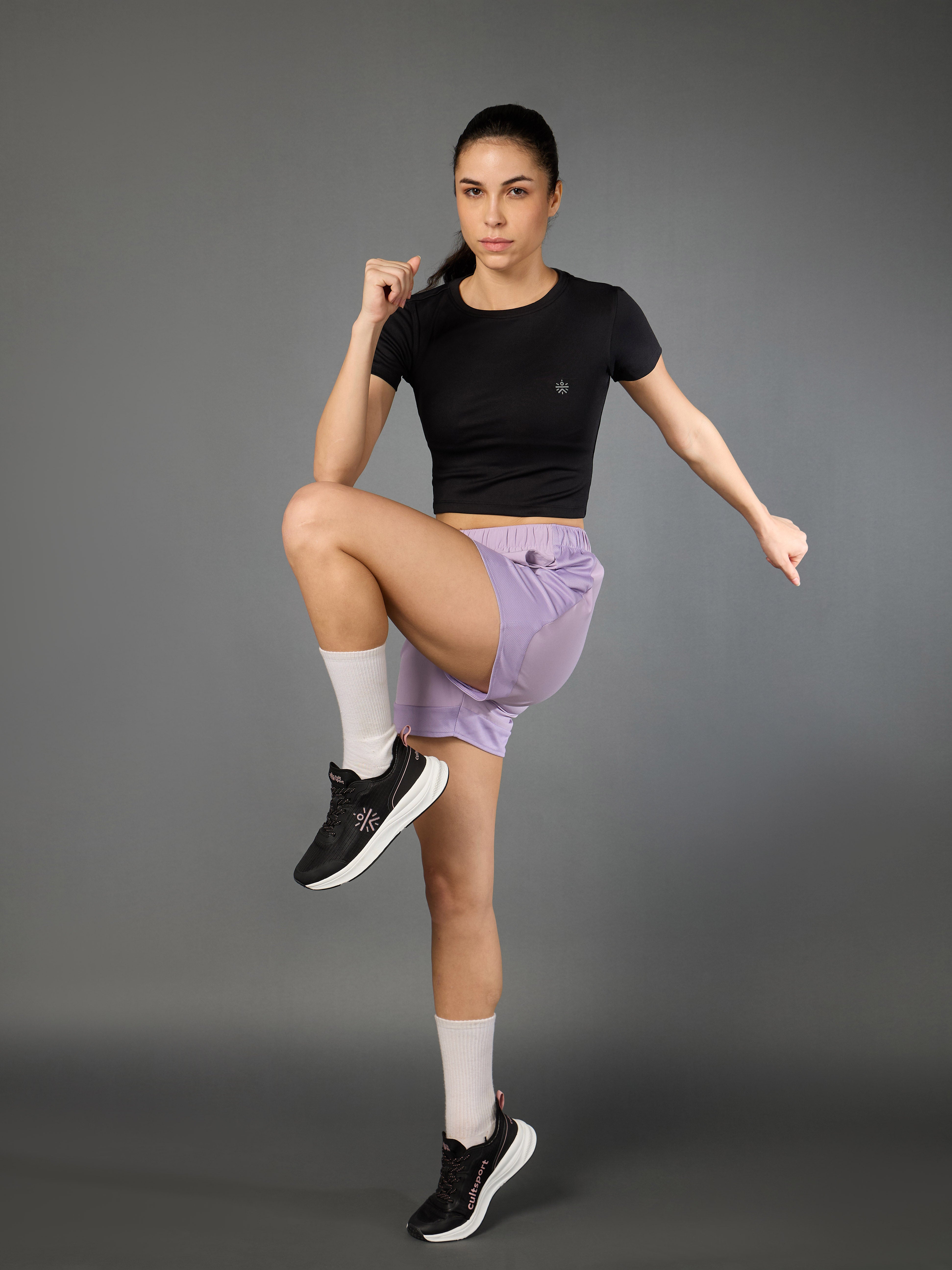 Women's Action Packed Running Black Crop Top