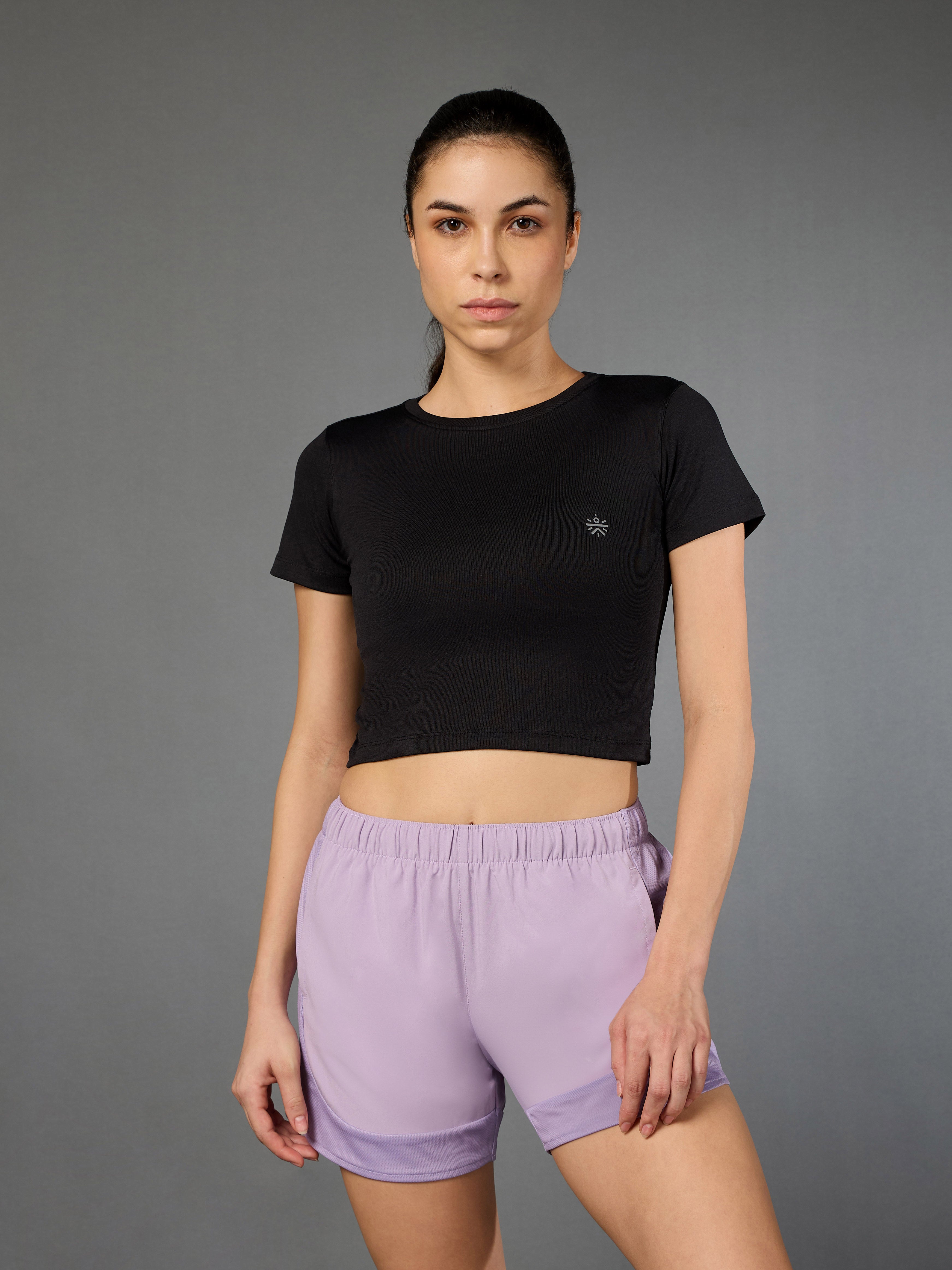 Women's Action Packed Running Black Crop Top