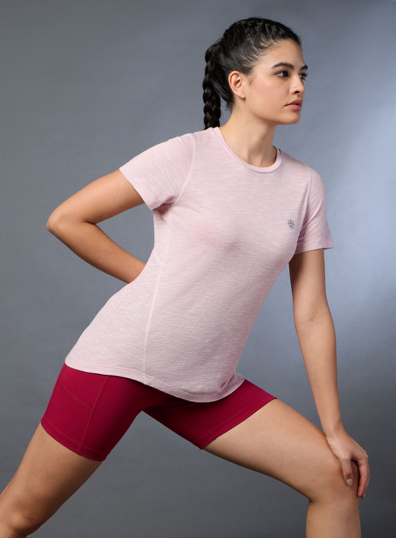 Women's Pink Slub Engineered Knit Top