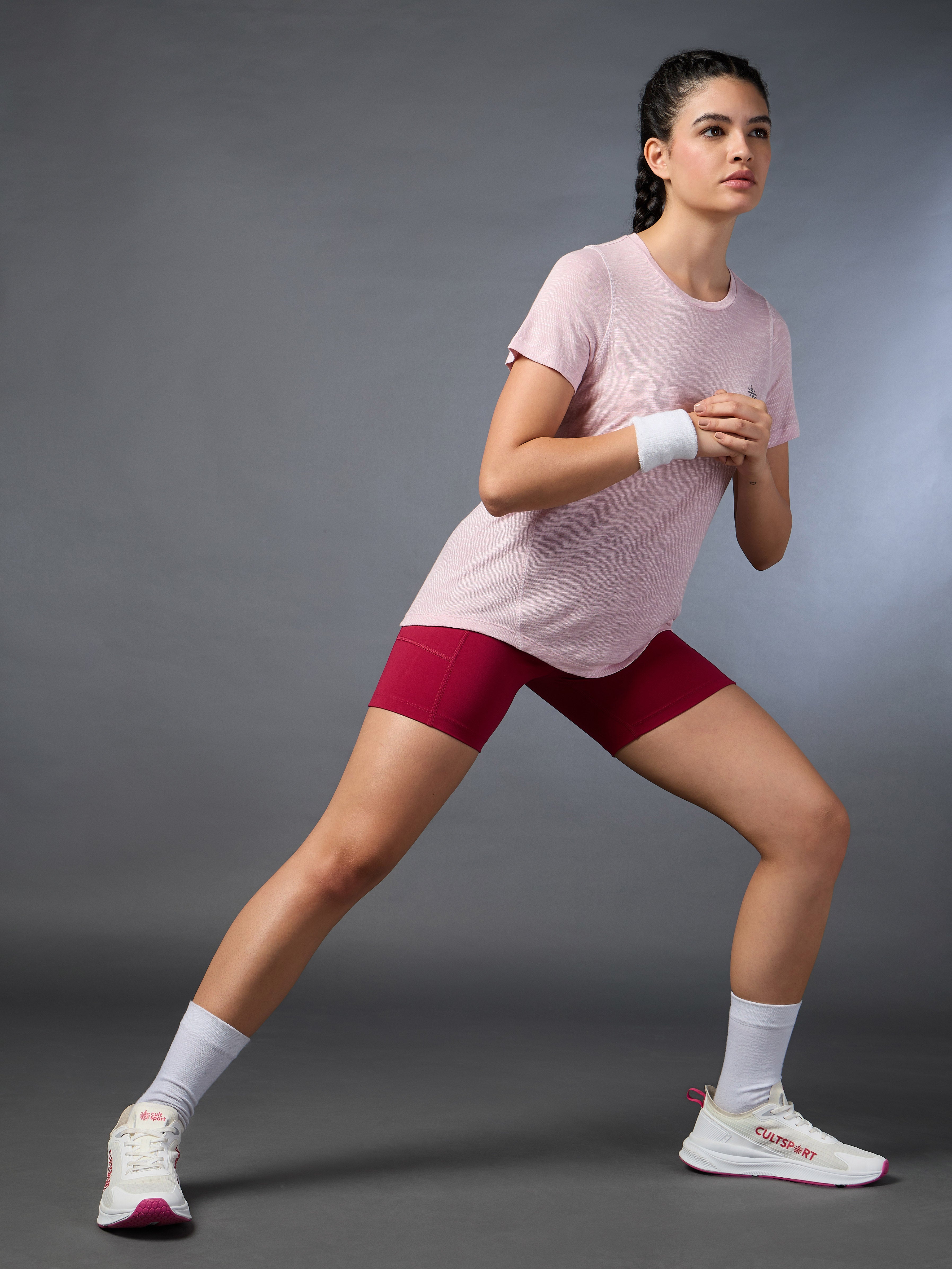 Women's Pink Slub Engineered Knit Top