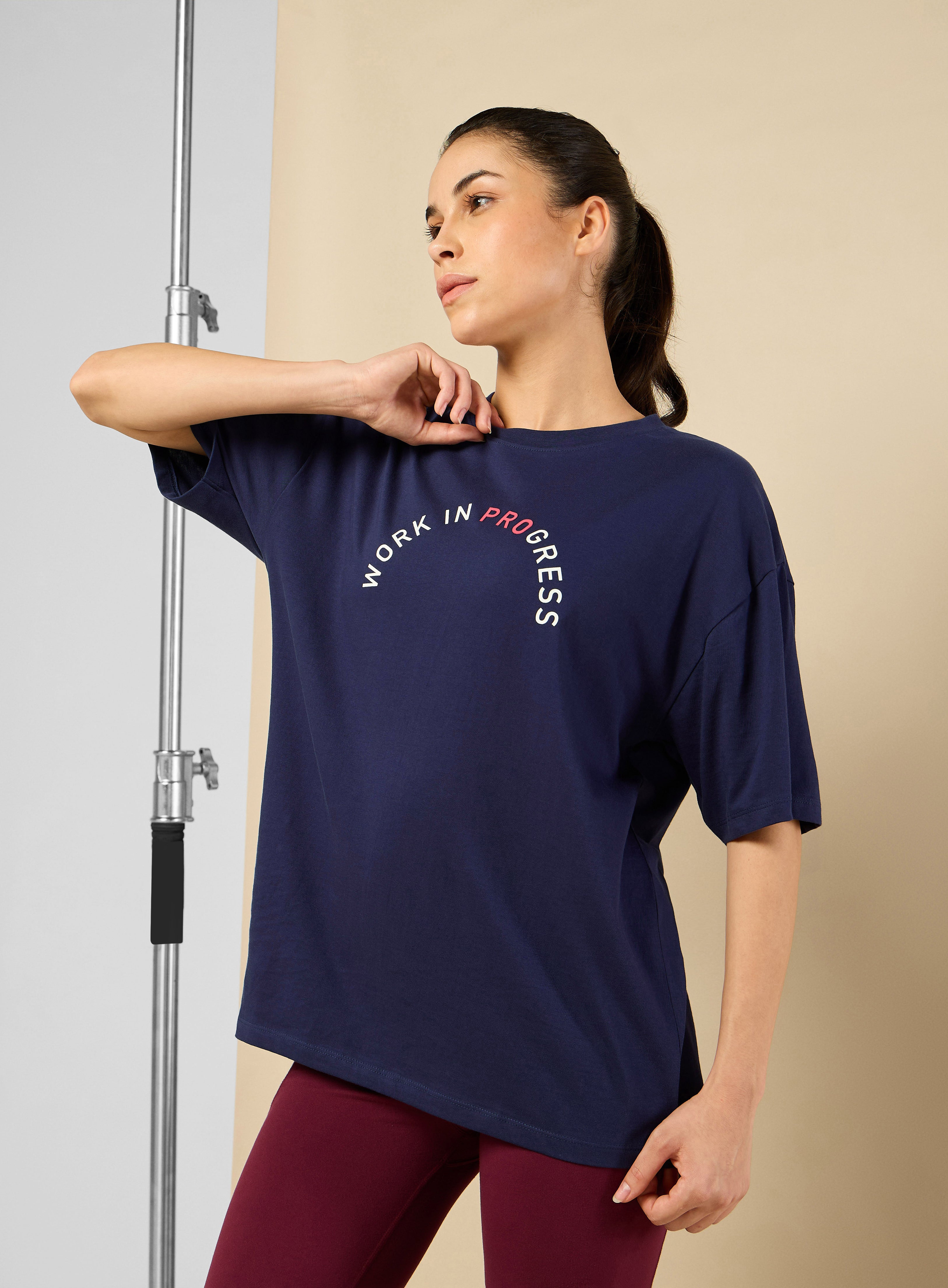 Women's Lifestyle Cotton Oversized Graphic Navy T-shirt