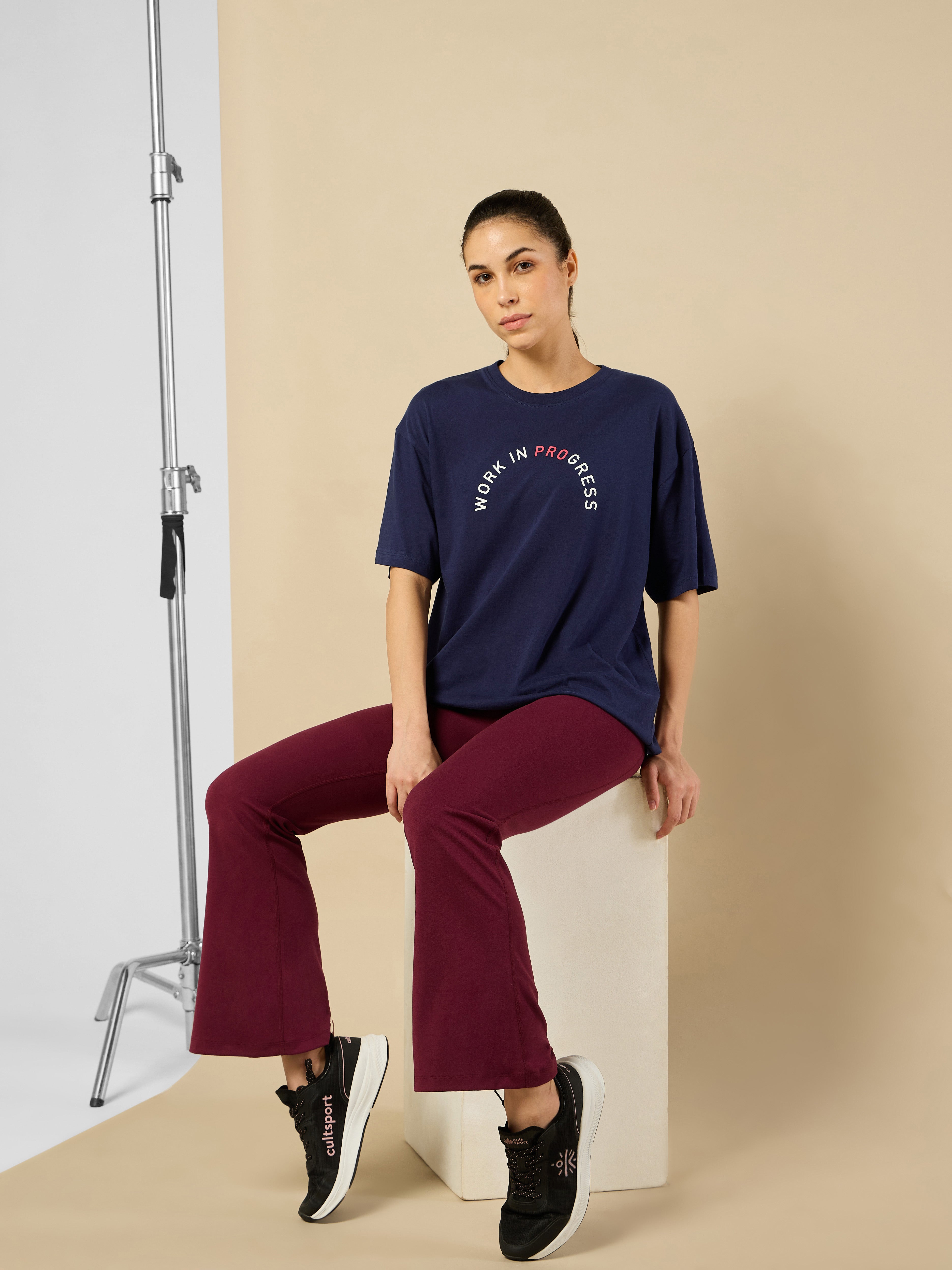 Women's Lifestyle Cotton Oversized Graphic Navy T-shirt