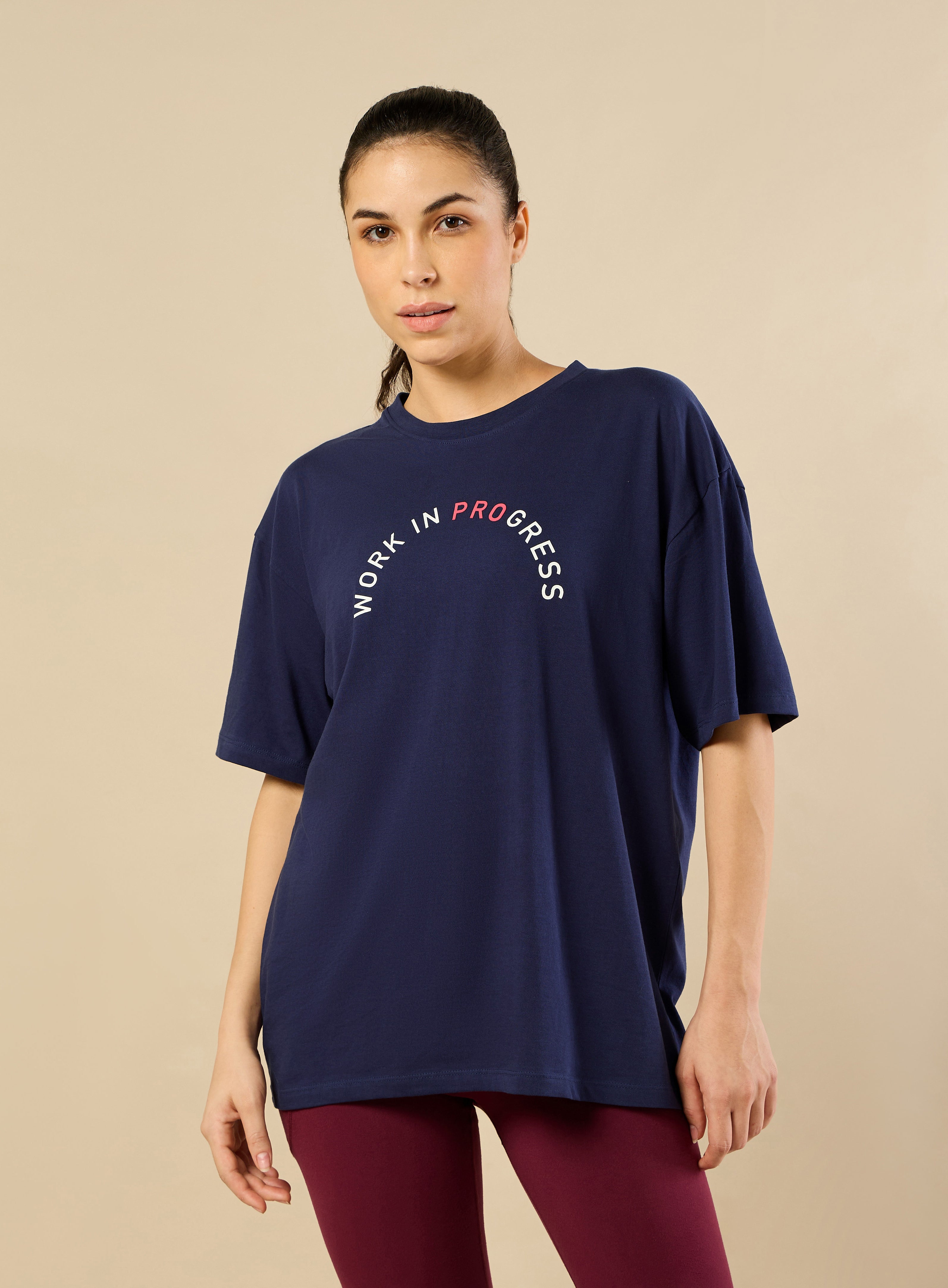 Women's Lifestyle Cotton Oversized Graphic Navy T-shirt