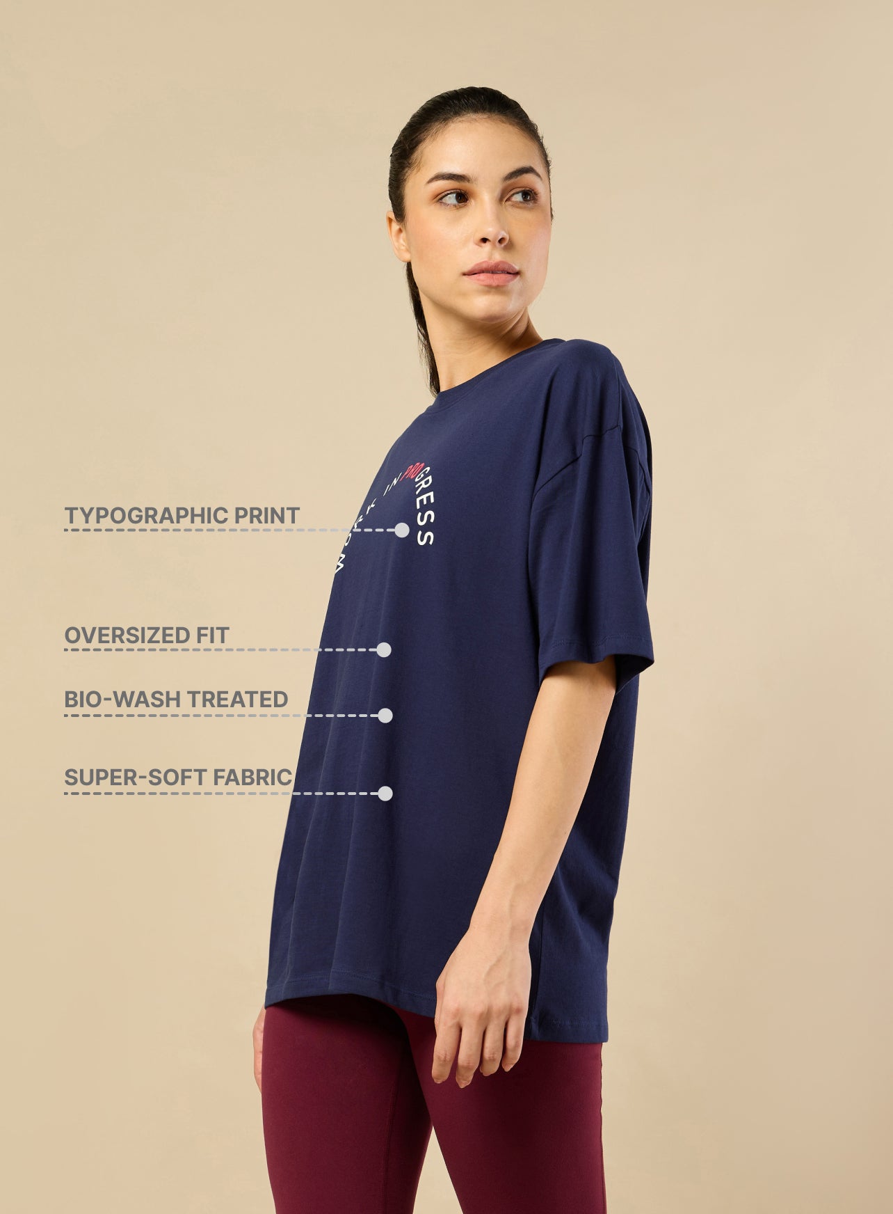 Women's Lifestyle Cotton Oversized Graphic Navy T-shirt