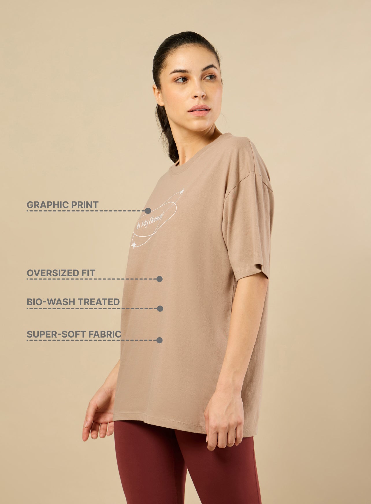 Women's In My Element Print Brown T-shirt