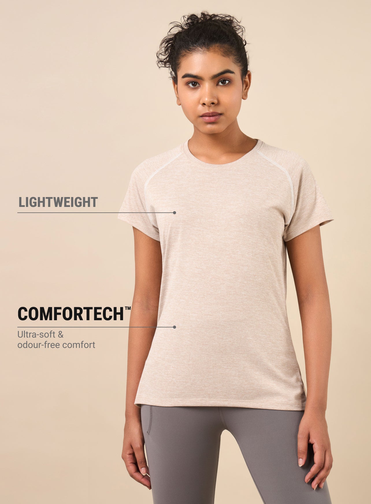 Women's Muscle Flex Beige Comfortech T-shirt