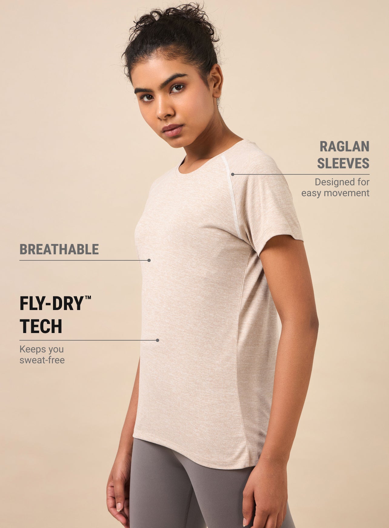 Women's Muscle Flex Beige Comfortech T-shirt