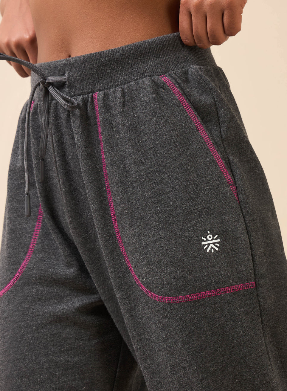 Women's Grey Melange Pop Up Thread Leisure Joggers