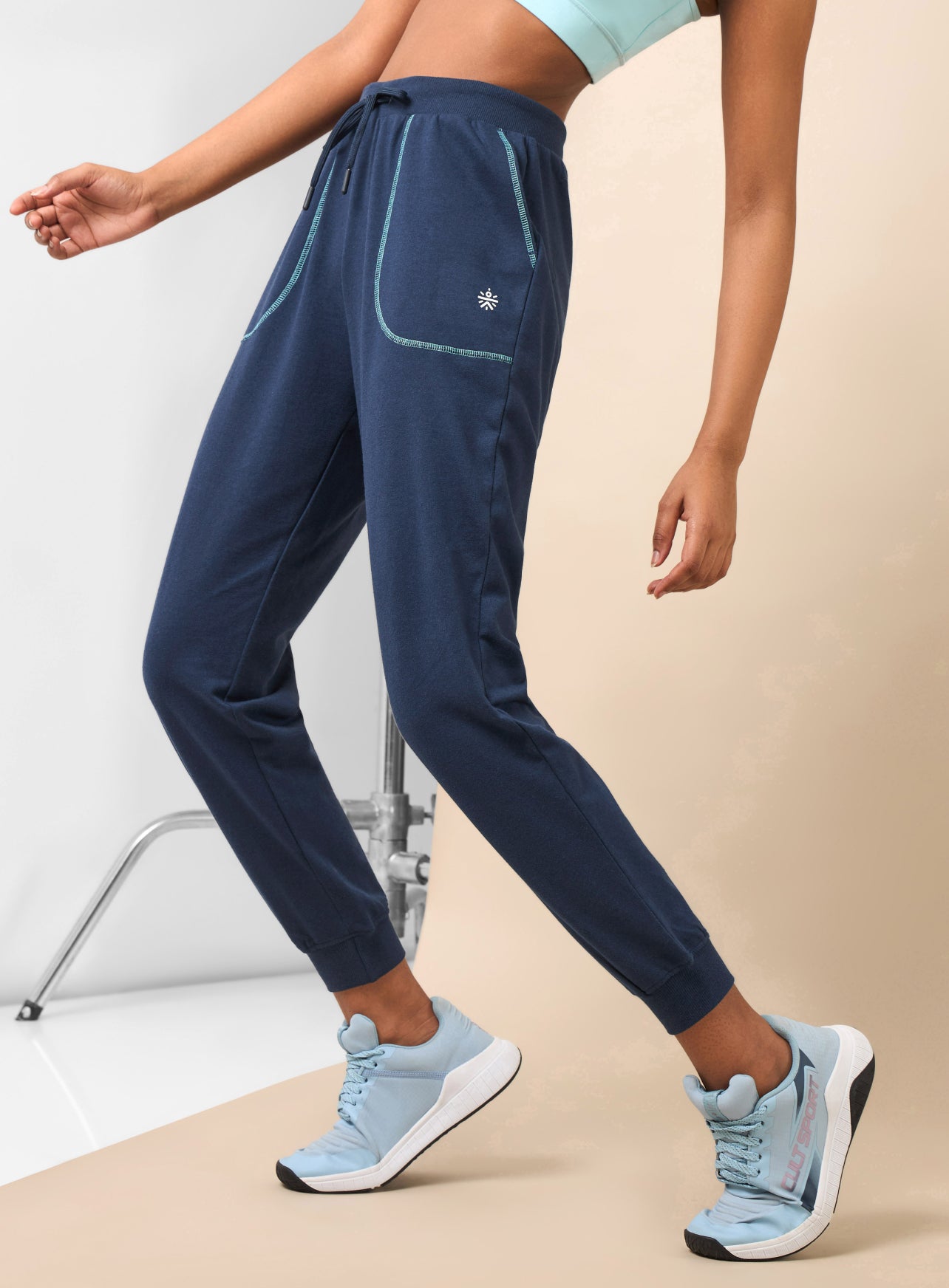 Women's Navy Melange Pop Up Thread Leisure Joggers