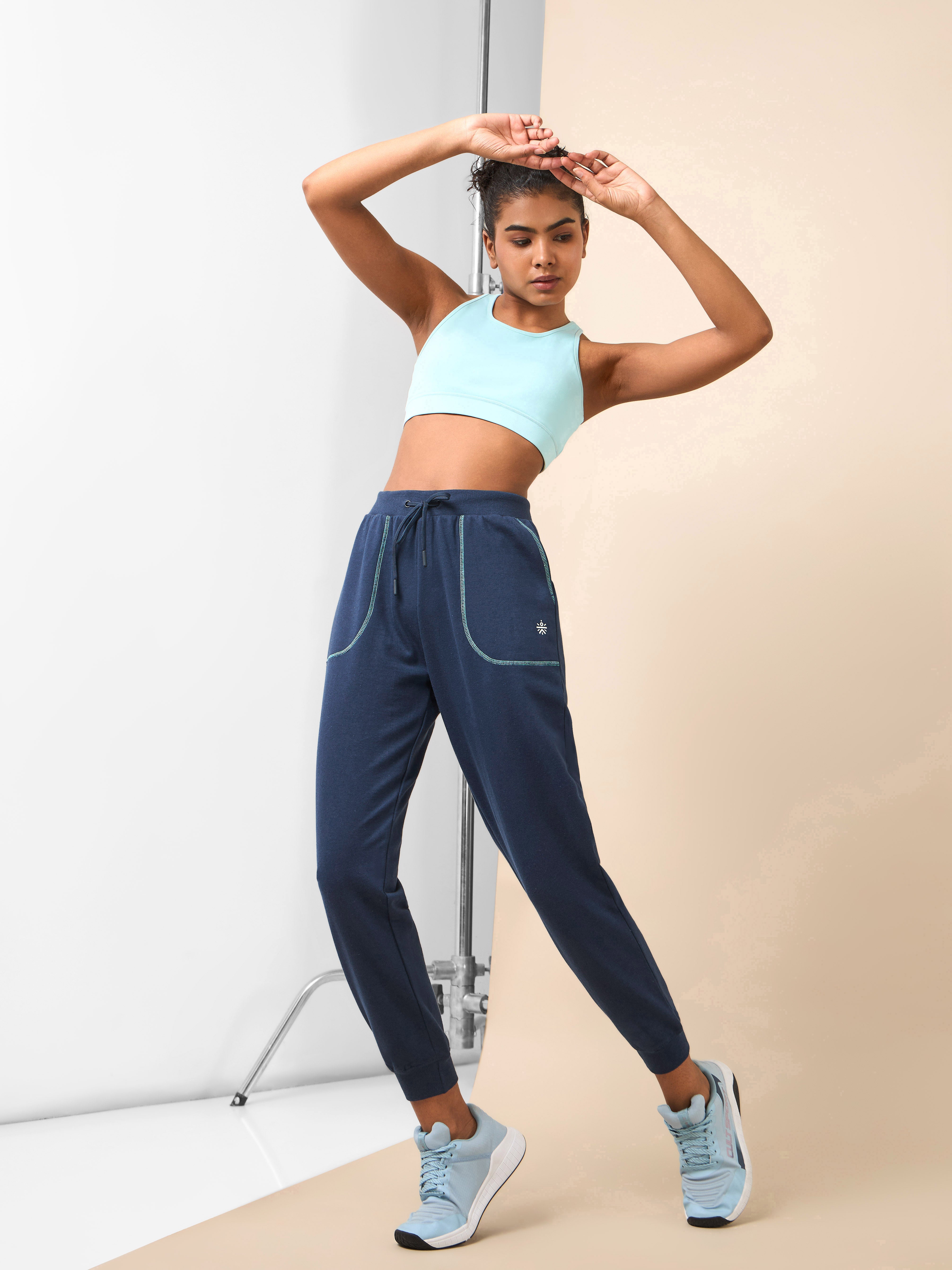 Women's Navy Melange Pop Up Thread Leisure Joggers