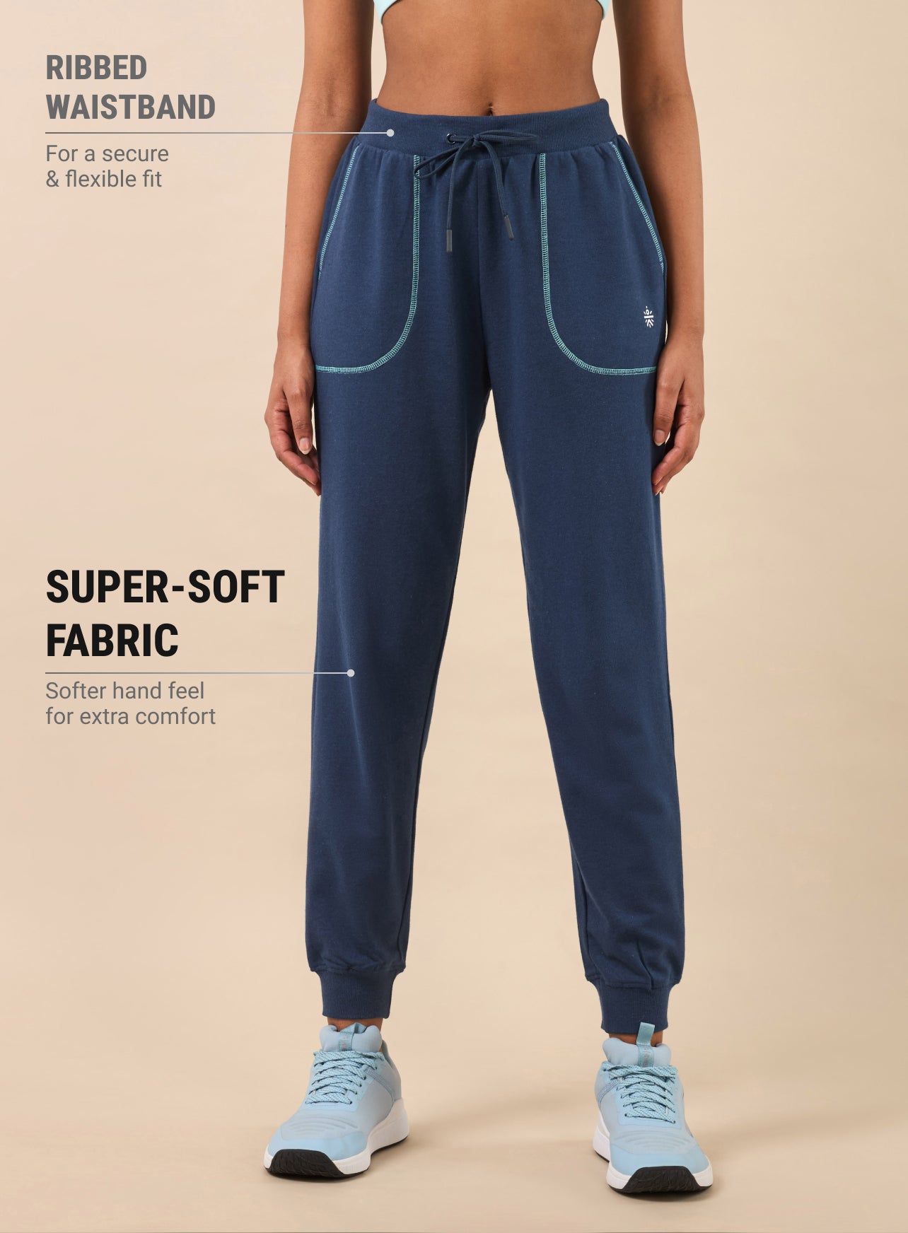 Women's Navy Melange Pop Up Thread Leisure Joggers