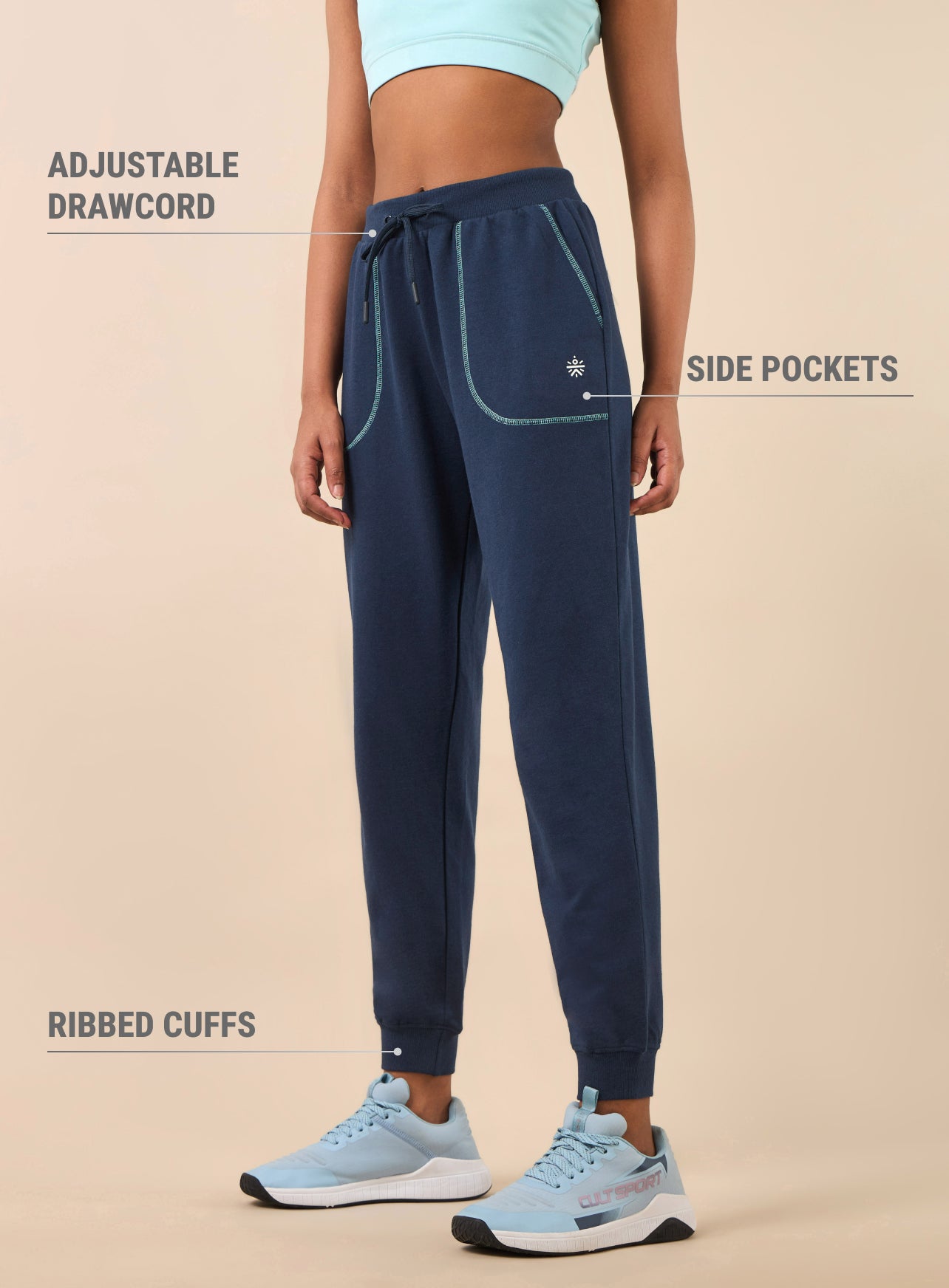 Women's Navy Melange Pop Up Thread Leisure Joggers