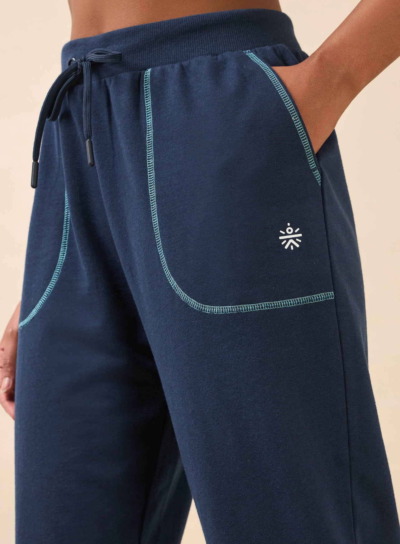 Women's Navy Melange Pop Up Thread Leisure Joggers