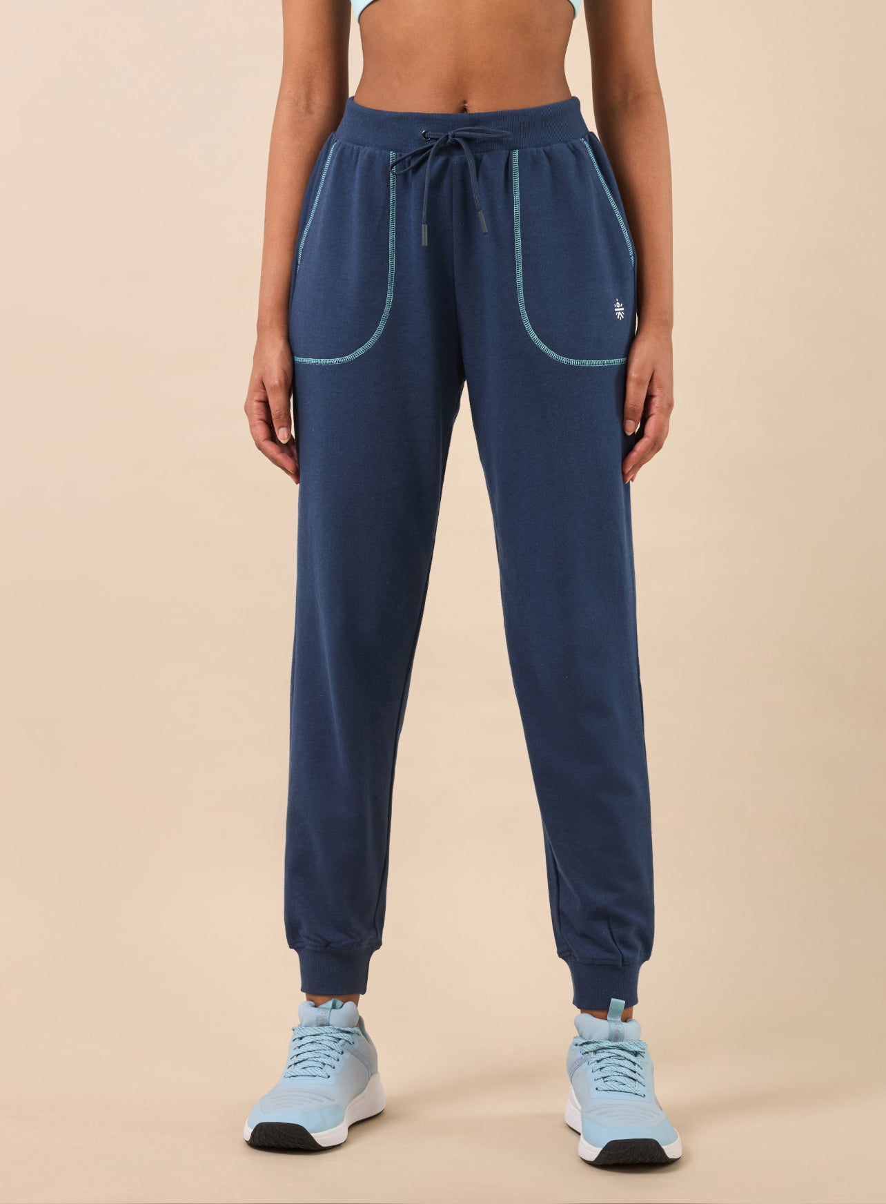 Women's Navy Melange Pop Up Thread Leisure Joggers