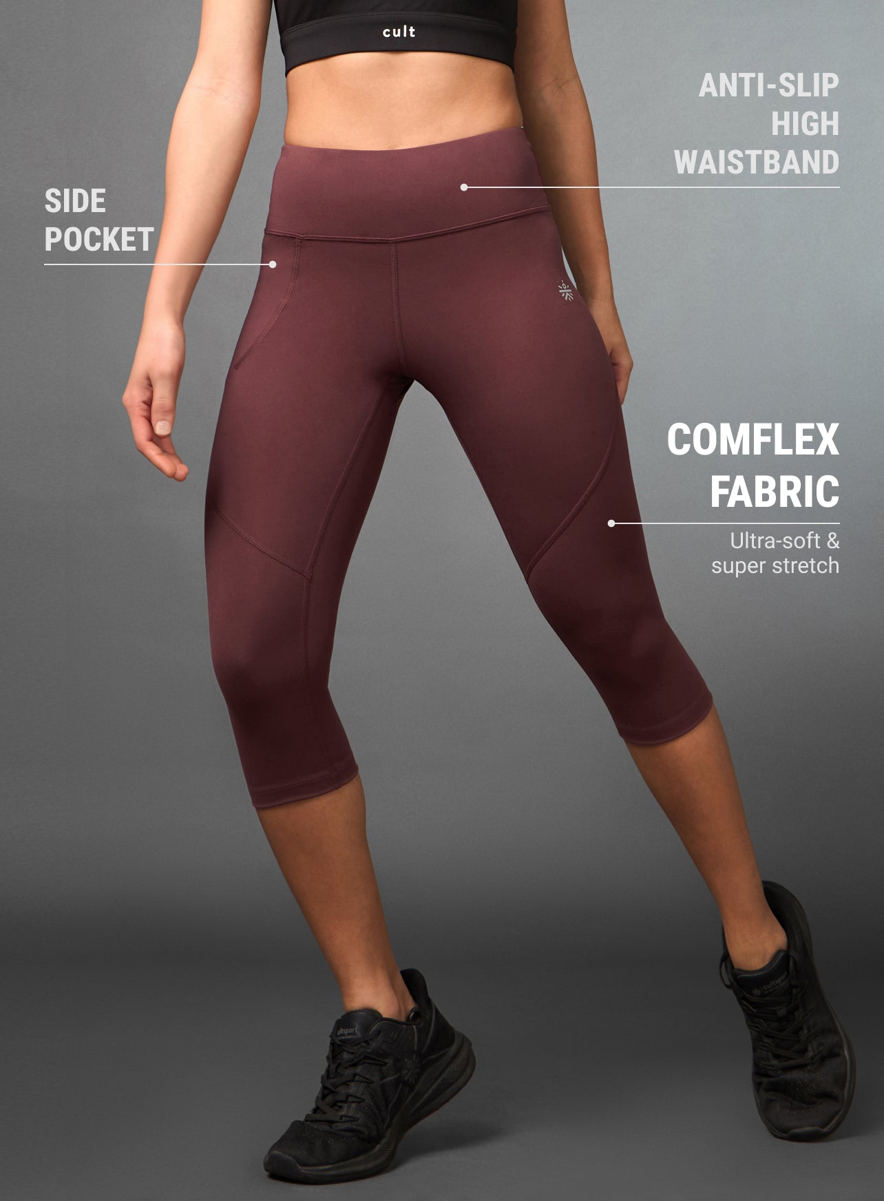 Women's Brown Cropped COMFlex Run Tights