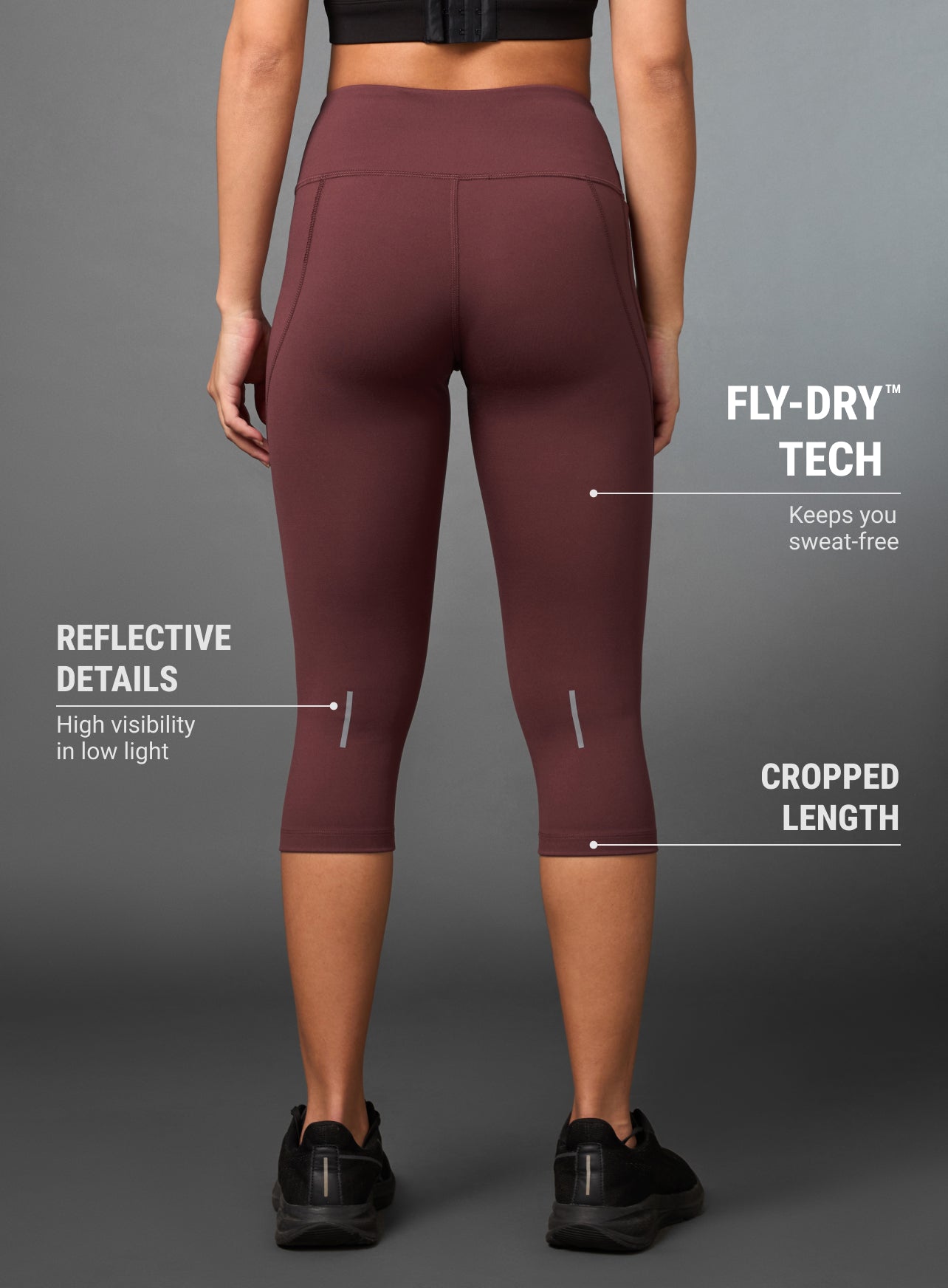 Women's Brown Cropped COMFlex Run Tights