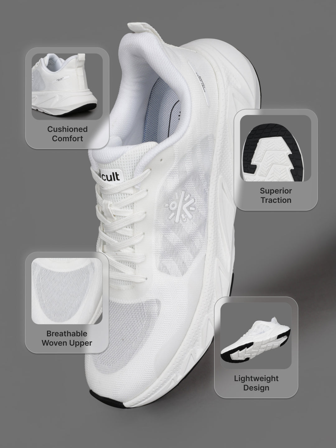 cult Men's StridePulse Running Shoes - White