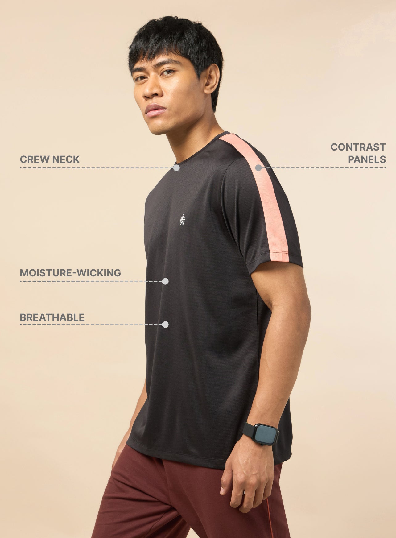 Men's Shoulder Pop Black Active T-shirt