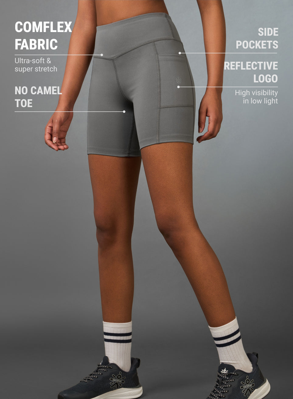 Women's Grey Multi Sports Cycling COMFLex Shorts