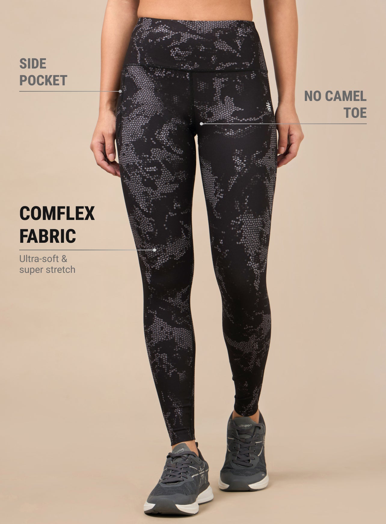 Women's Black Printed Train All Day COMFlex Tights