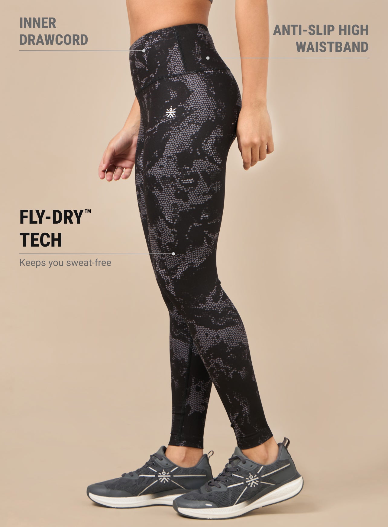 Women's Black Printed Train All Day COMFlex Tights