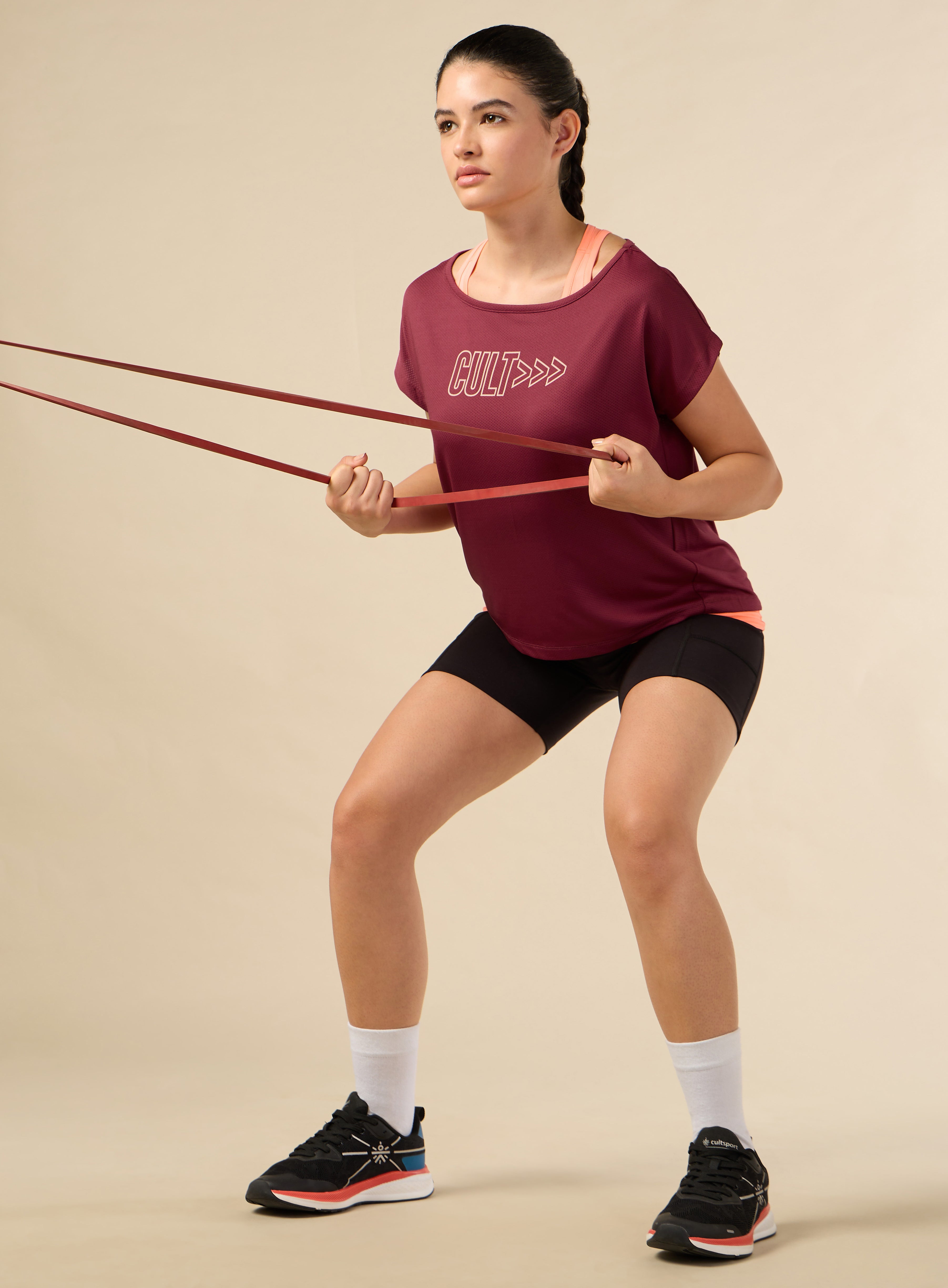 Women's 2in1 Layered Performance Maroon T-shirt