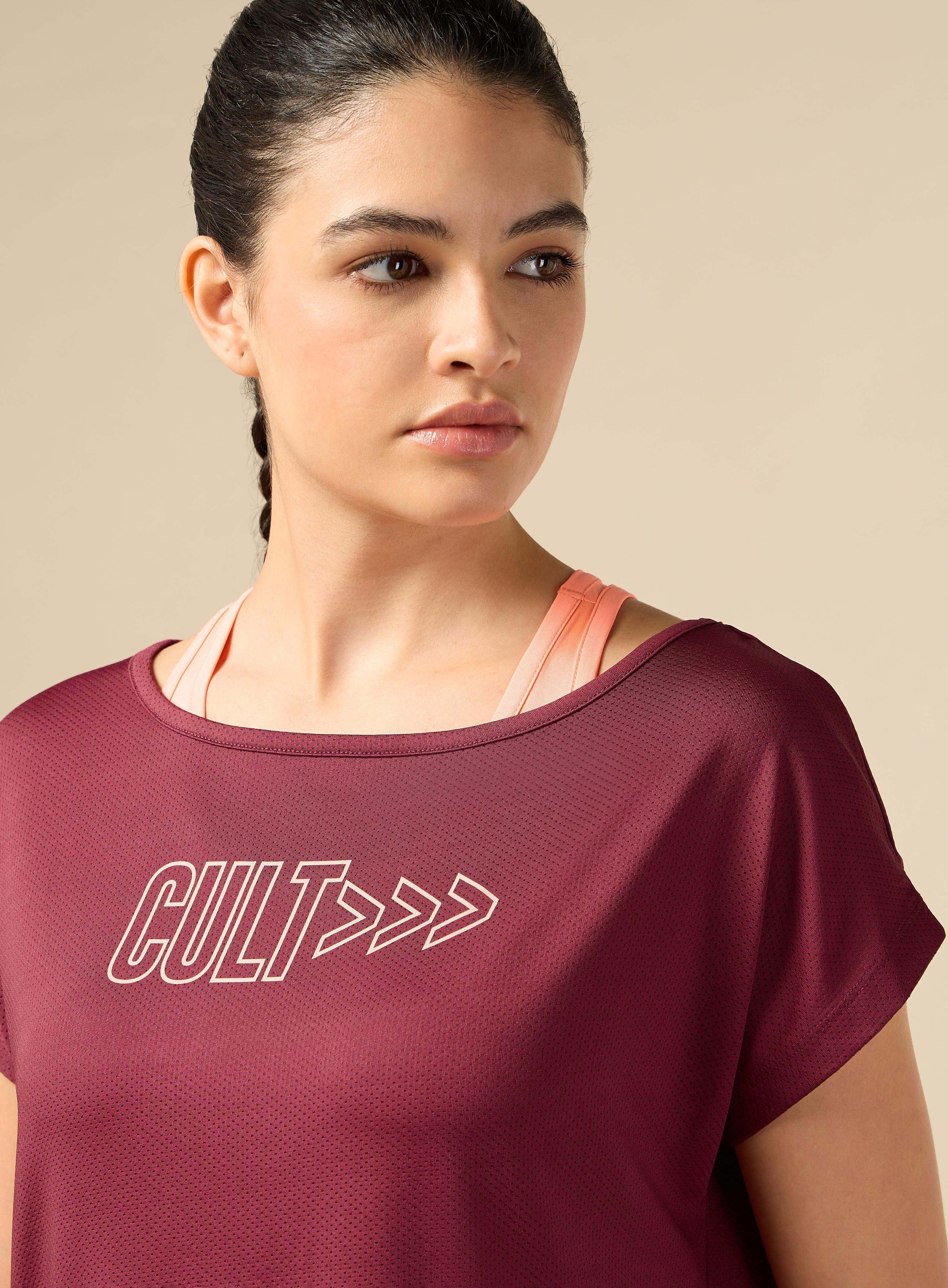 Women's 2in1 Layered Performance Maroon T-shirt