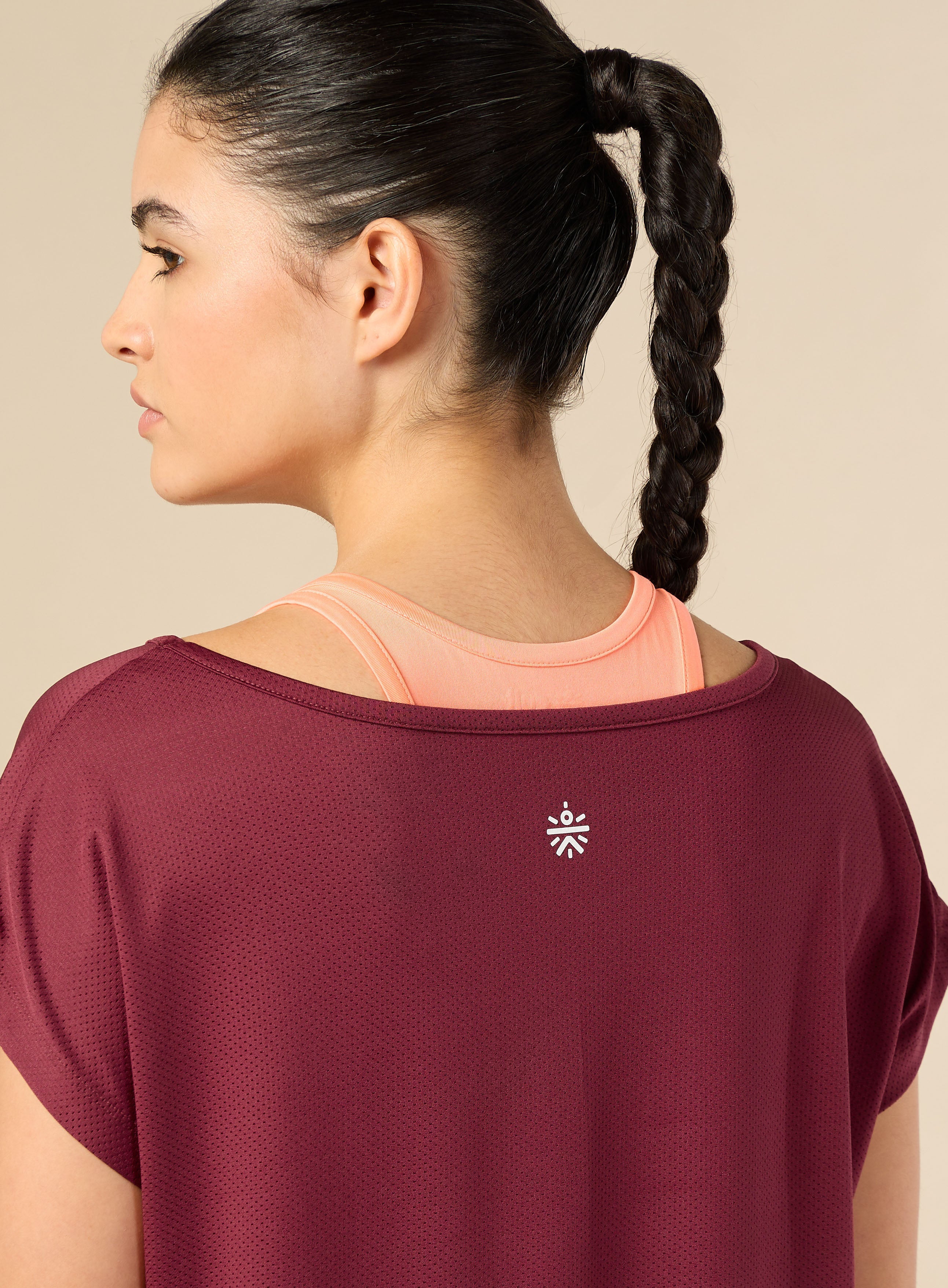 Women's 2in1 Layered Performance Maroon T-shirt