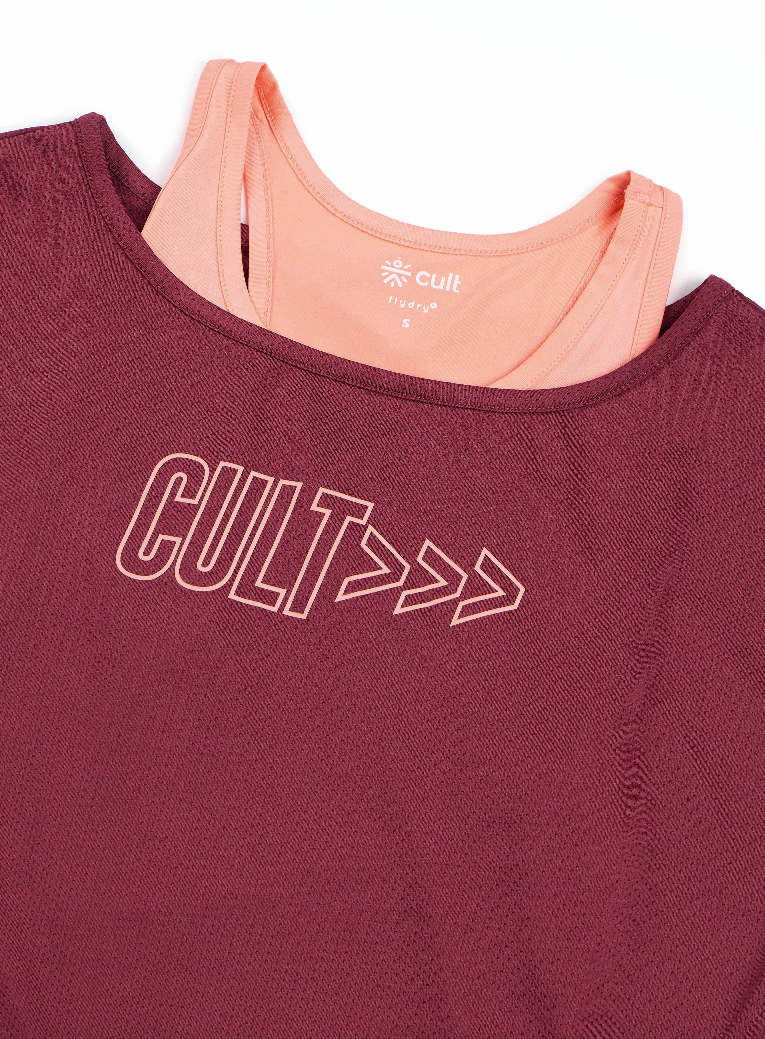 Women's 2in1 Layered Performance Maroon T-shirt