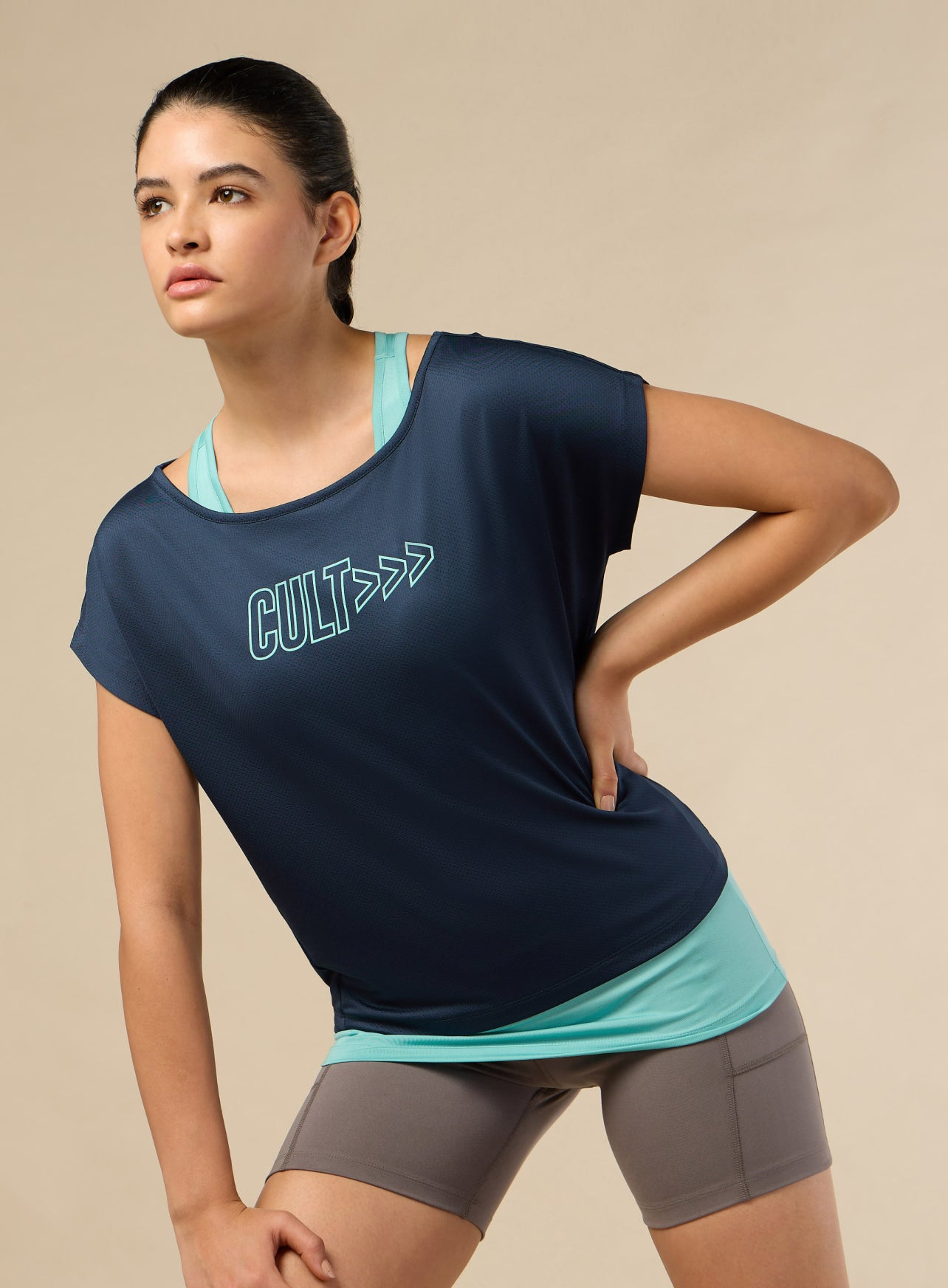 Women's 2in1 Layered Performance Navy T-shirt