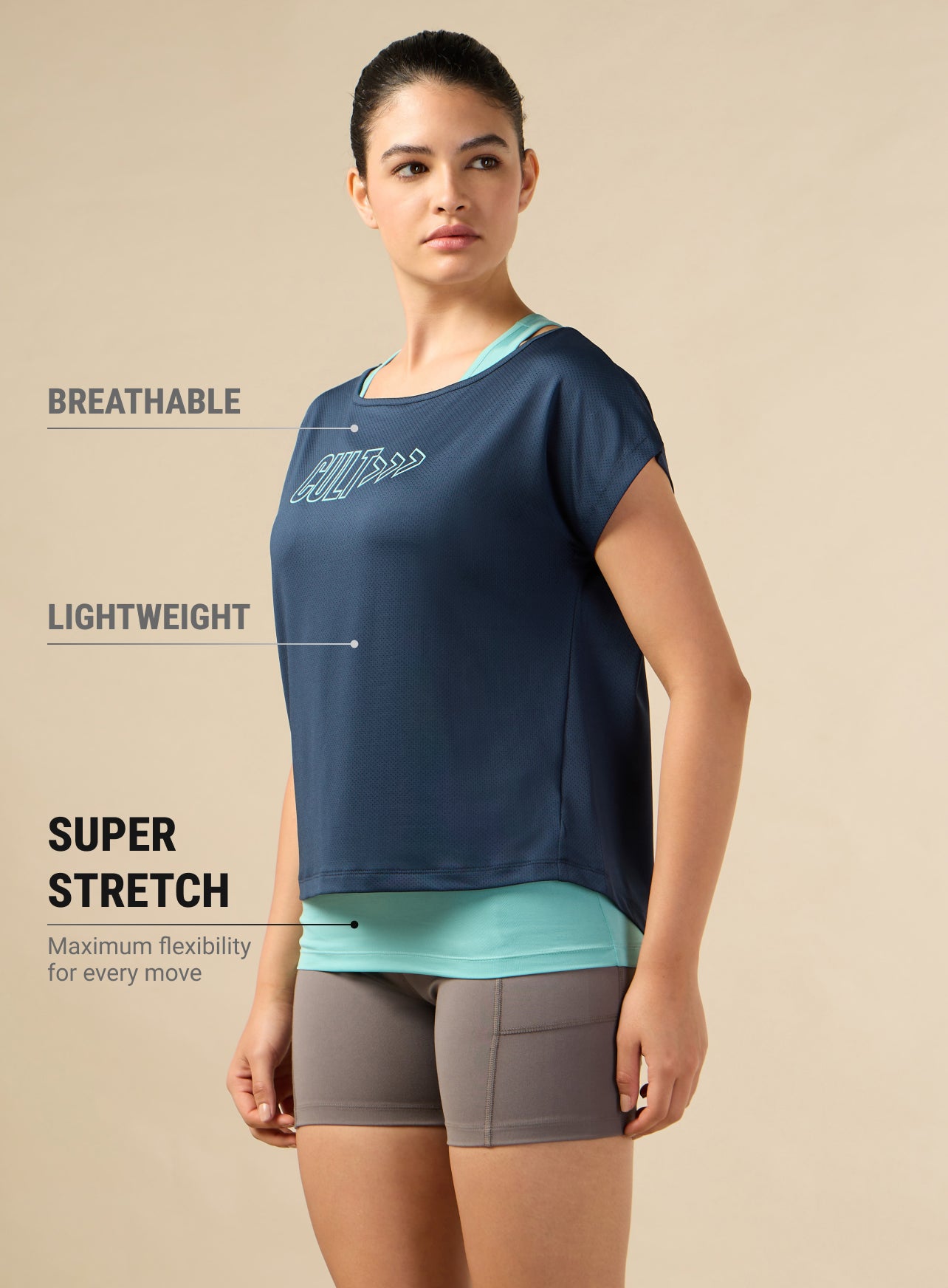 Women's 2in1 Layered Performance Navy T-shirt