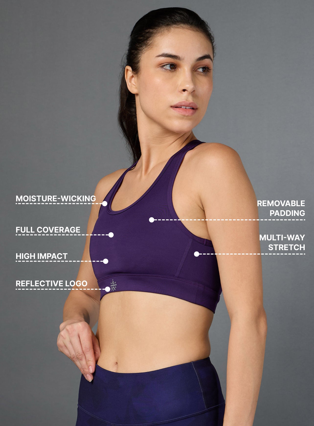 Women's Cross Back Purple Performance Bra