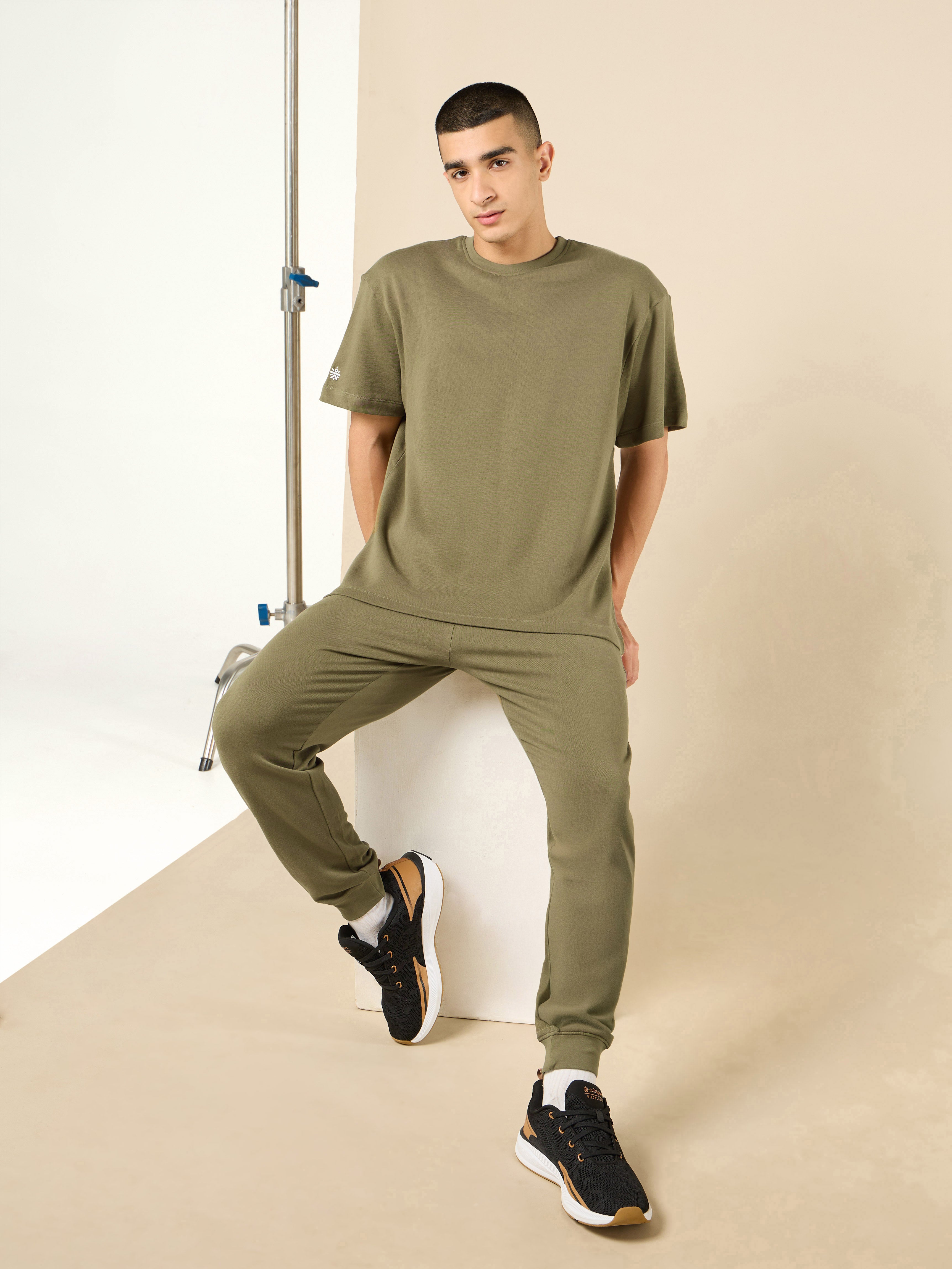 Men's Lifestyle Cotton Olive Co-ord Set