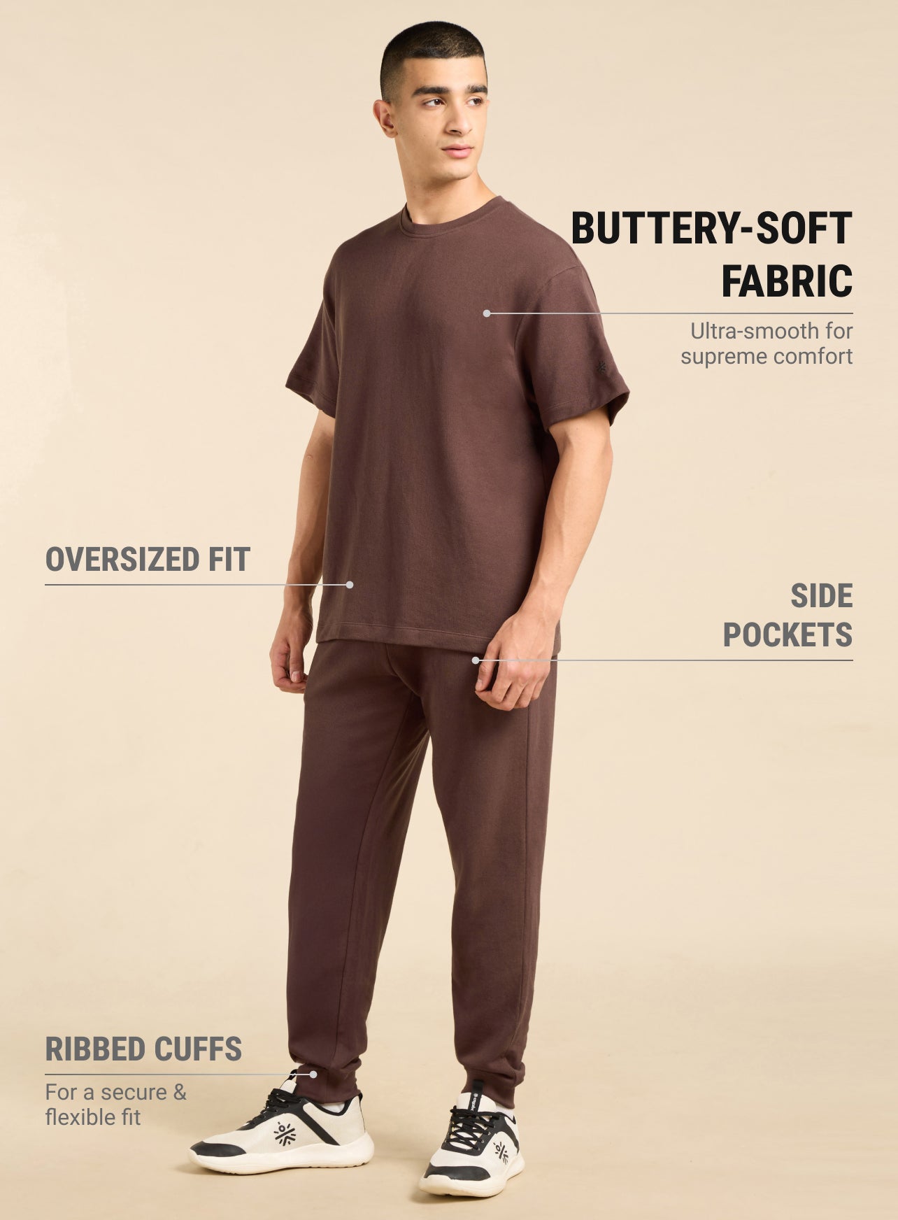 Men's Lifestyle Cotton Brown Co-ord Set