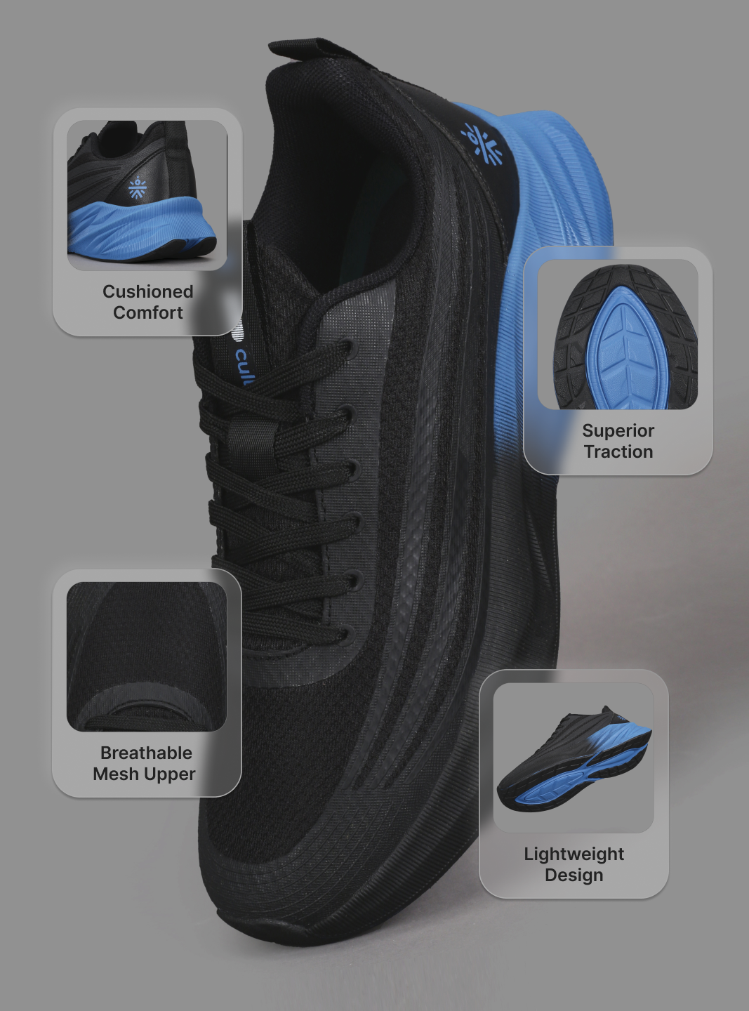 cult Men's Strix Running Shoes - Black/Blue